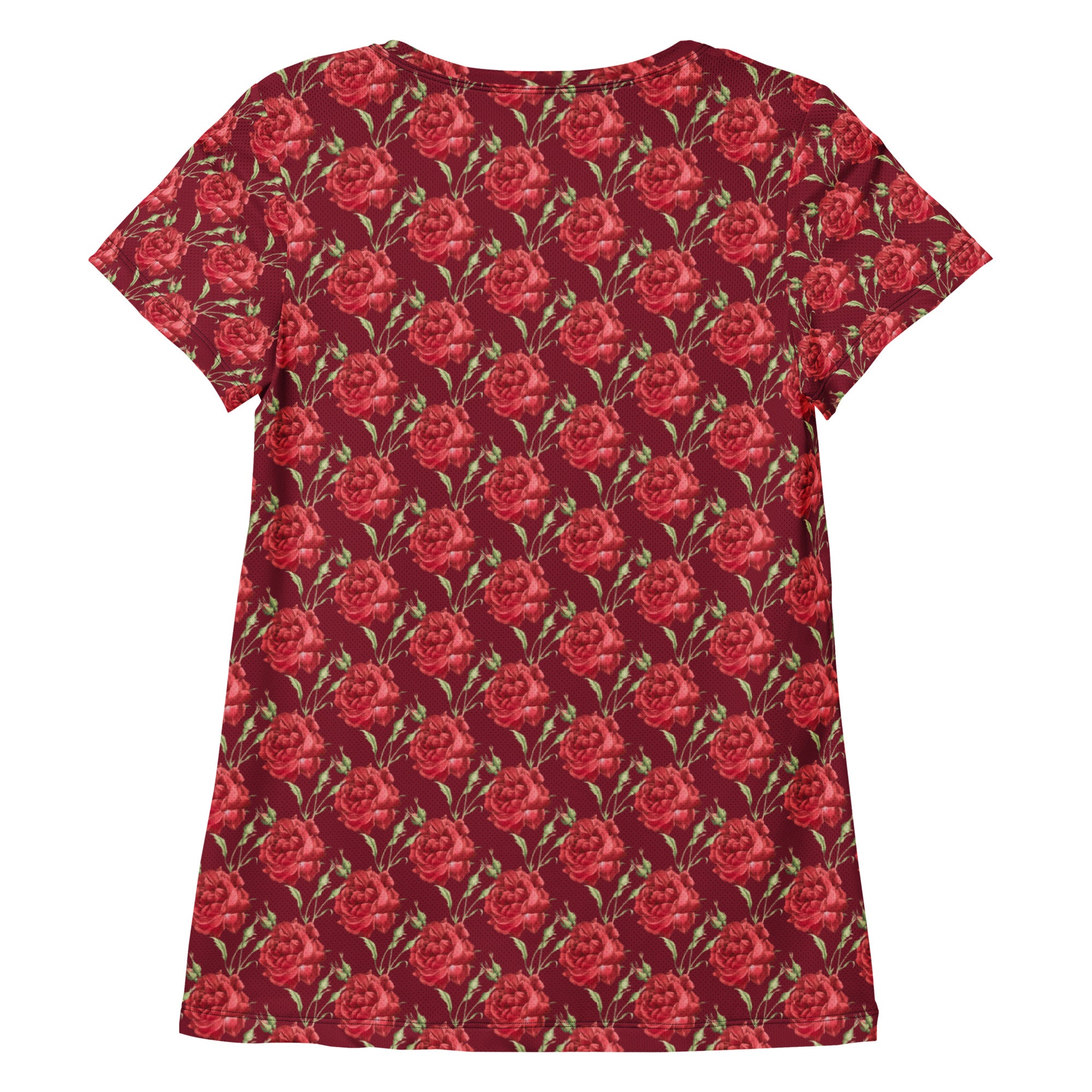 Women’s Red Rose Athletic T-Shirt - Lightweight Moisture Wicking Workout Top With UPF 50+