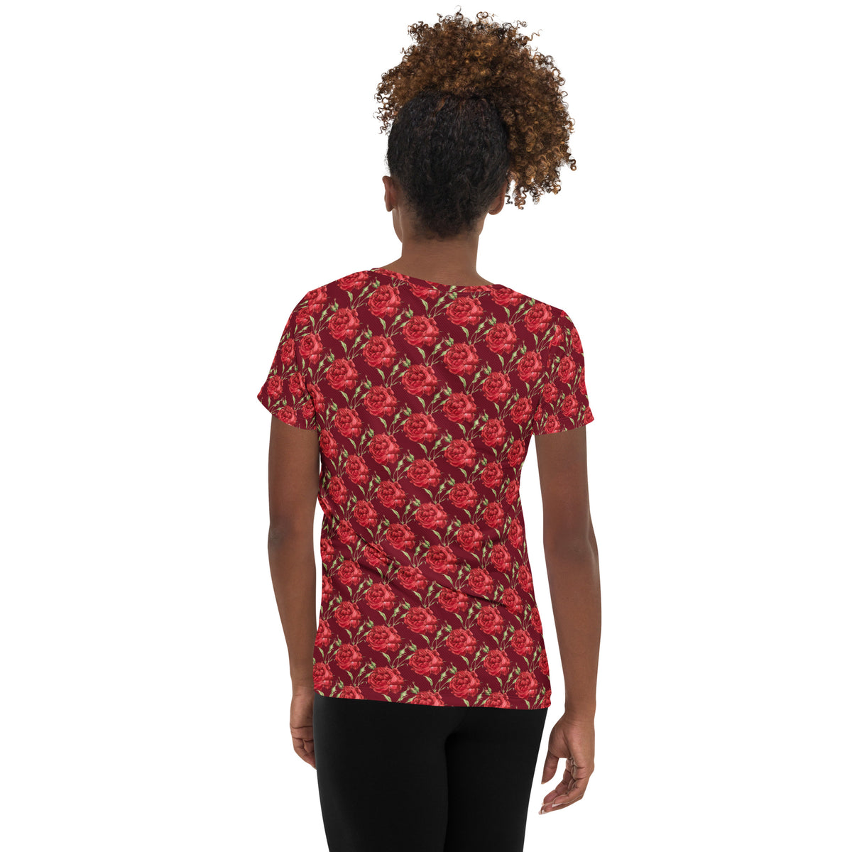 Women’s Red Rose Athletic T-Shirt - Lightweight Moisture Wicking Workout Top With UPF 50+