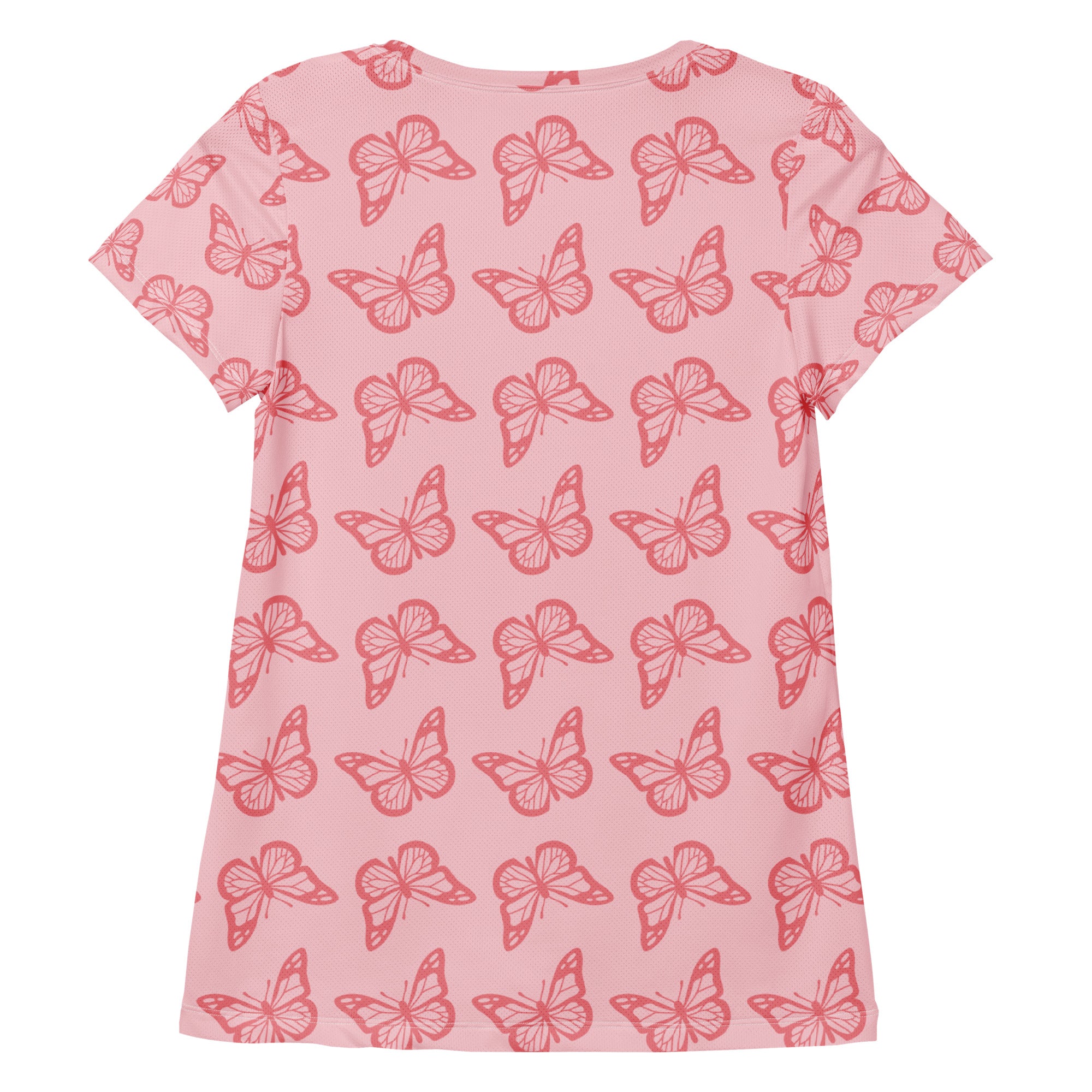 Women’s Pink Butterfly Athletic T-Shirt - Lightweight Moisture Wicking Workout Top With UPF 50+