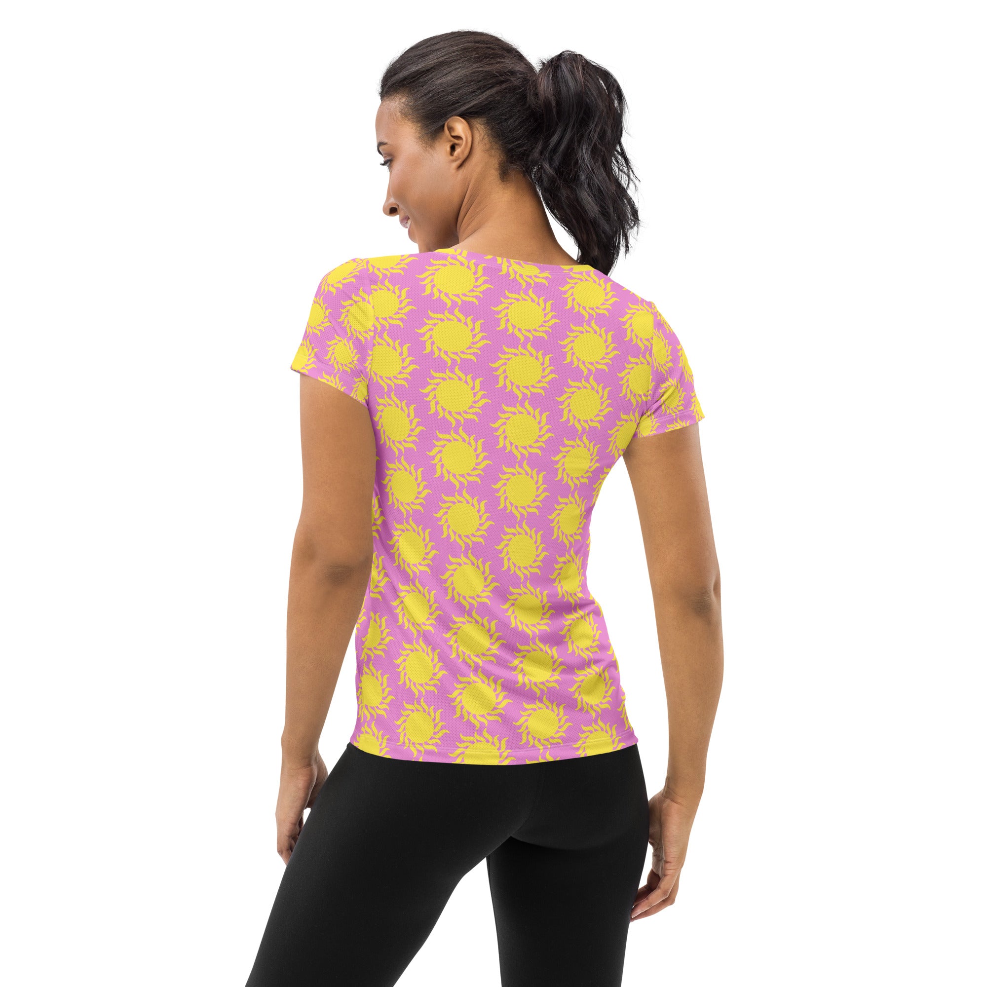 Women’s Pink Sun Athletic T-Shirt - Lightweight Moisture Wicking Workout Top With UPF 50+