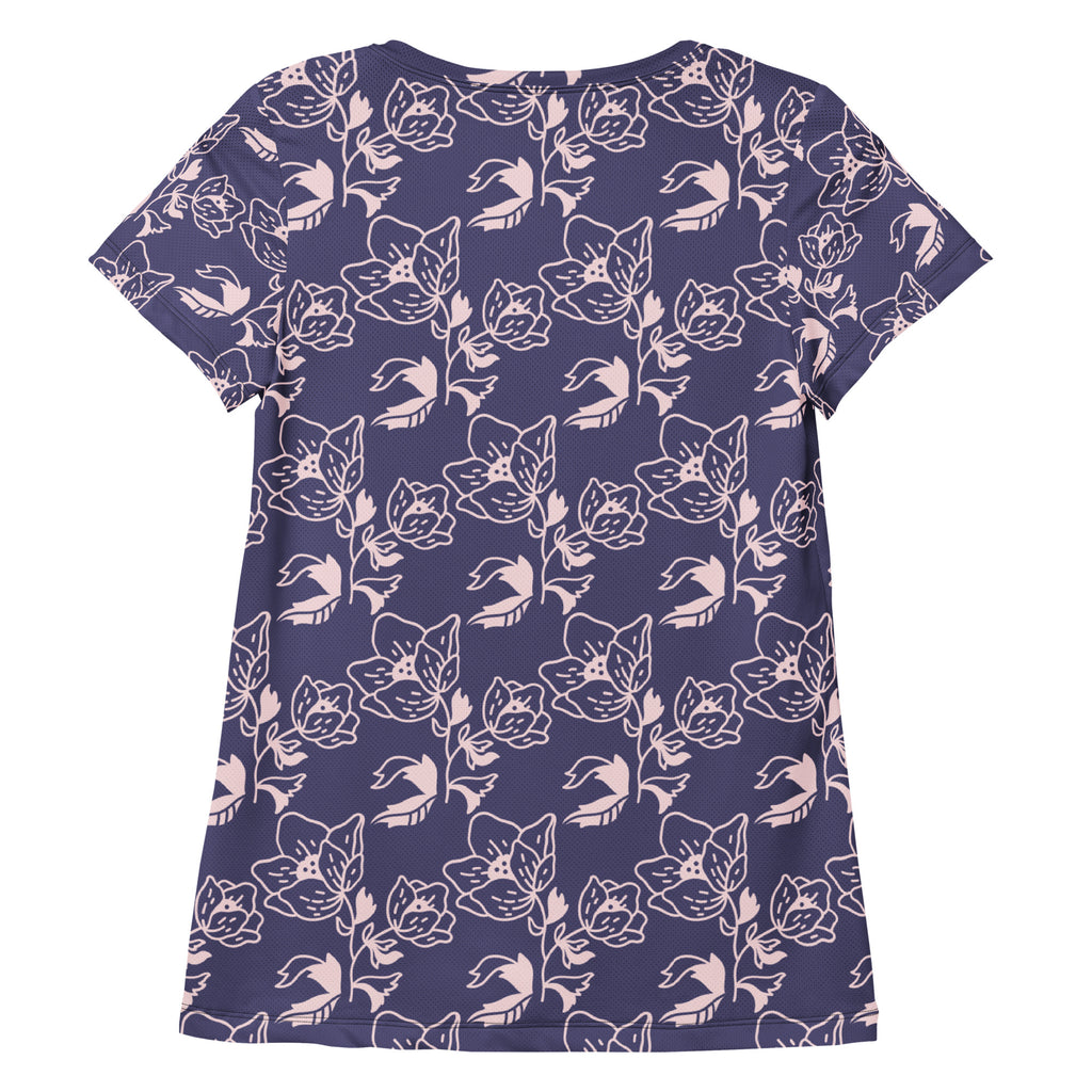 Women’s Dark Purple Floral Athletic T-Shirt - Lightweight Moisture Wicking Workout Top With UPF 50+