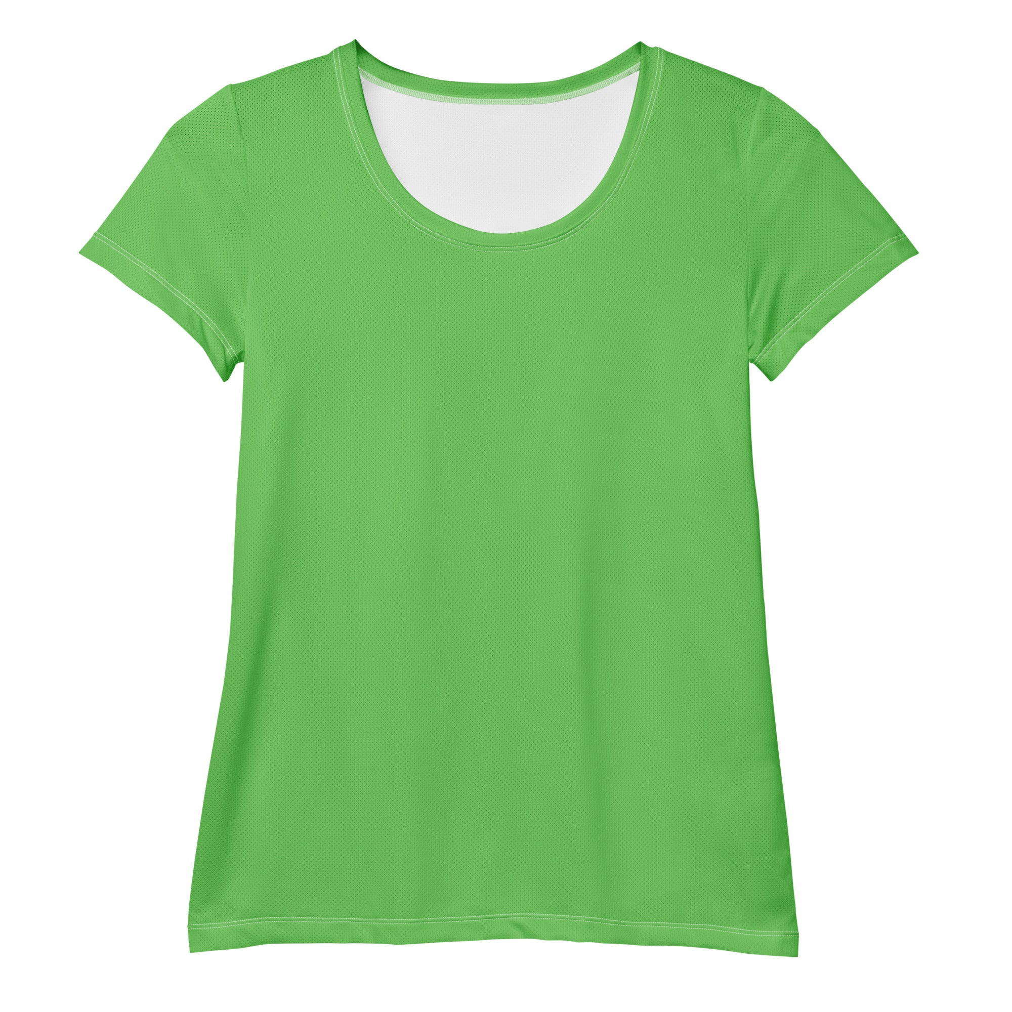 Bright green women’s performance athletic t-shirt with subtle textured fabric rounded neckline and moisture wicking design