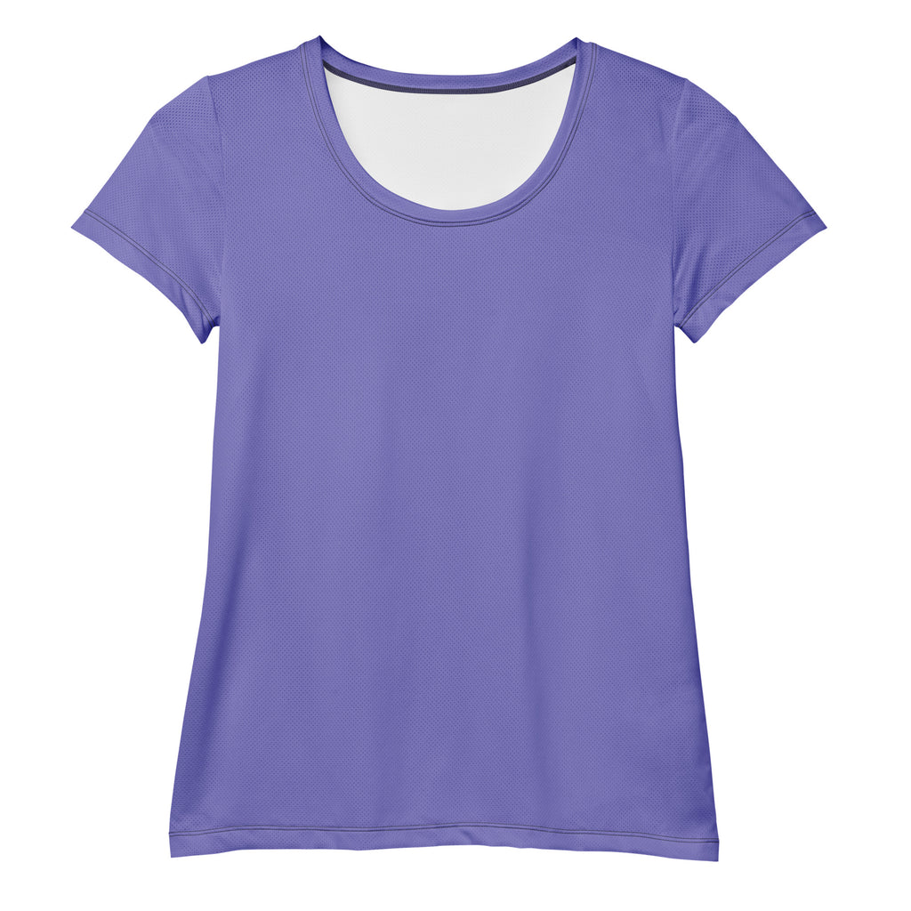 Women’s purple performance athletic t-shirt with subtle textured weave lightweight moisture wicking workout top