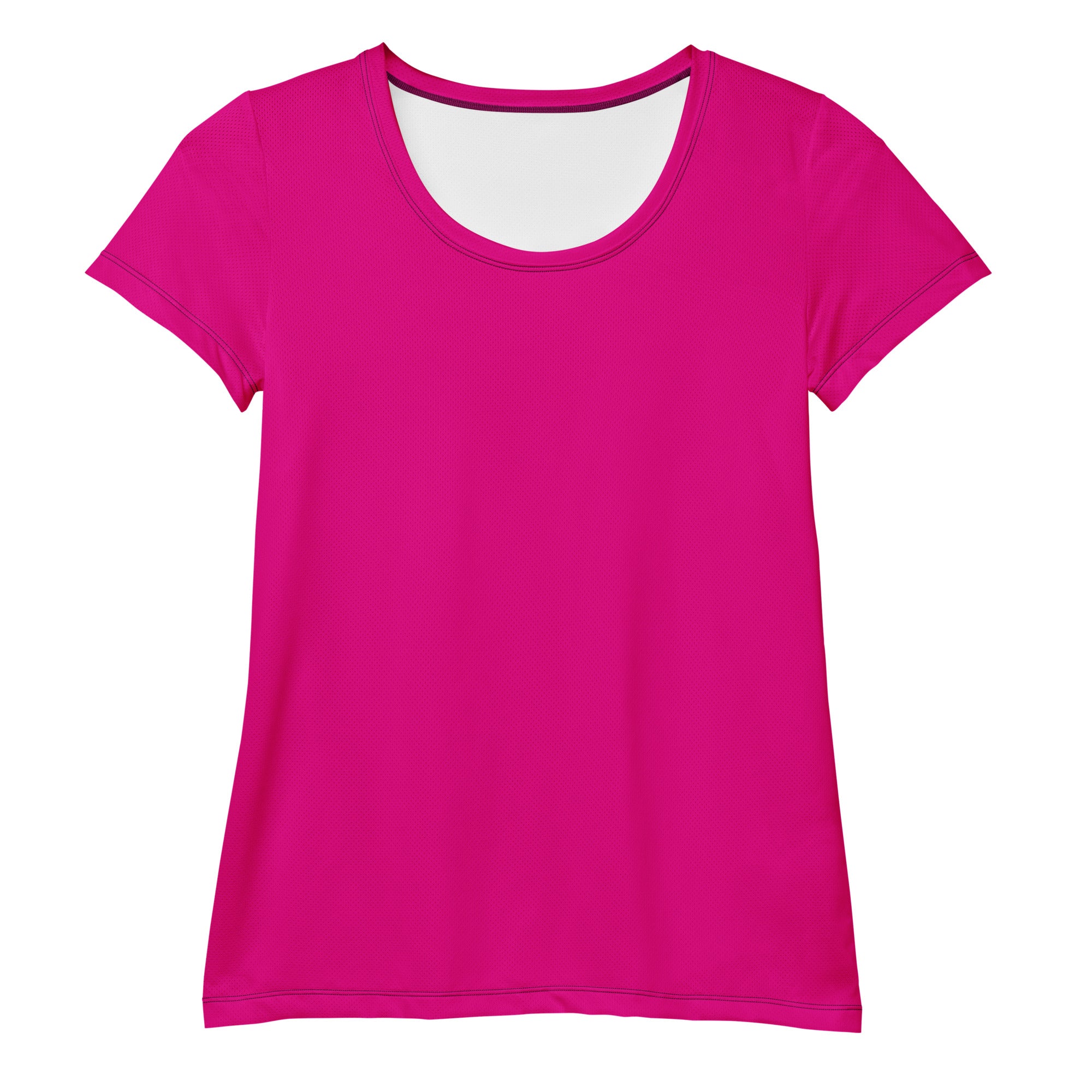 Women’s magenta pink short-sleeved performance athletic t-shirt with moisture wicking fabric and UPF 50+ protection