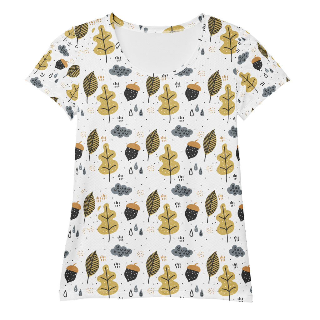 Women’s Autumn Leaves & Acorns Performance Athletic T-Shirt - Lightweight Moisture Wicking Workout Top with UPF 50+