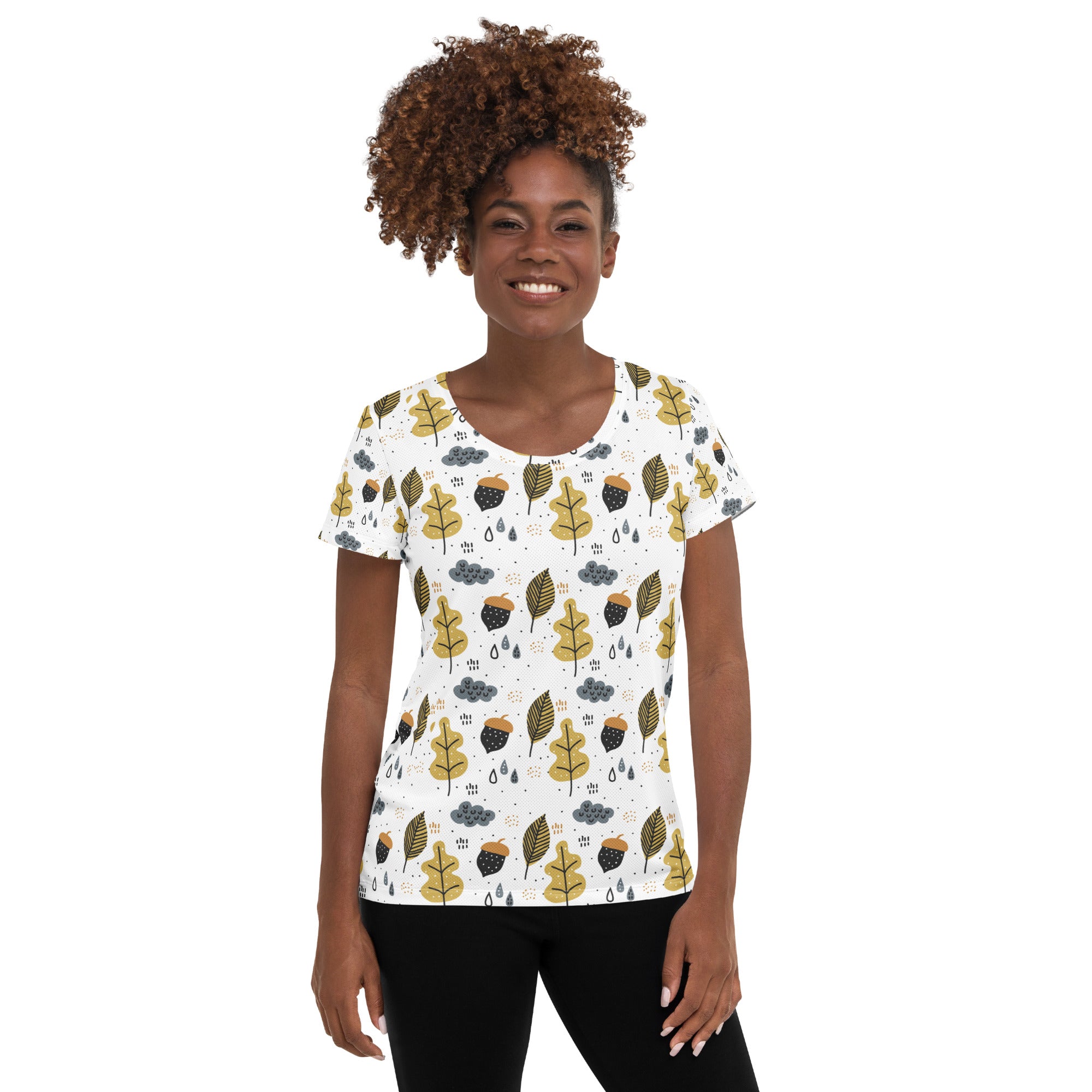 Women’s Autumn Leaves & Acorns Performance Athletic T-Shirt - Lightweight Moisture Wicking Workout Top with UPF 50+