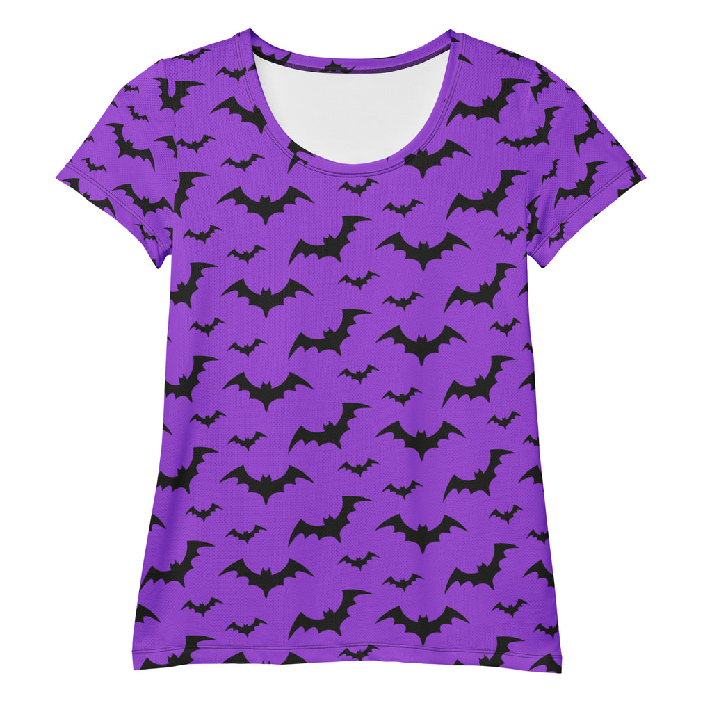 Women’s Purple Bats Halloween Performance Athletic T-Shirt - Lightweight Moisture Wicking Workout Top with UPF 50+