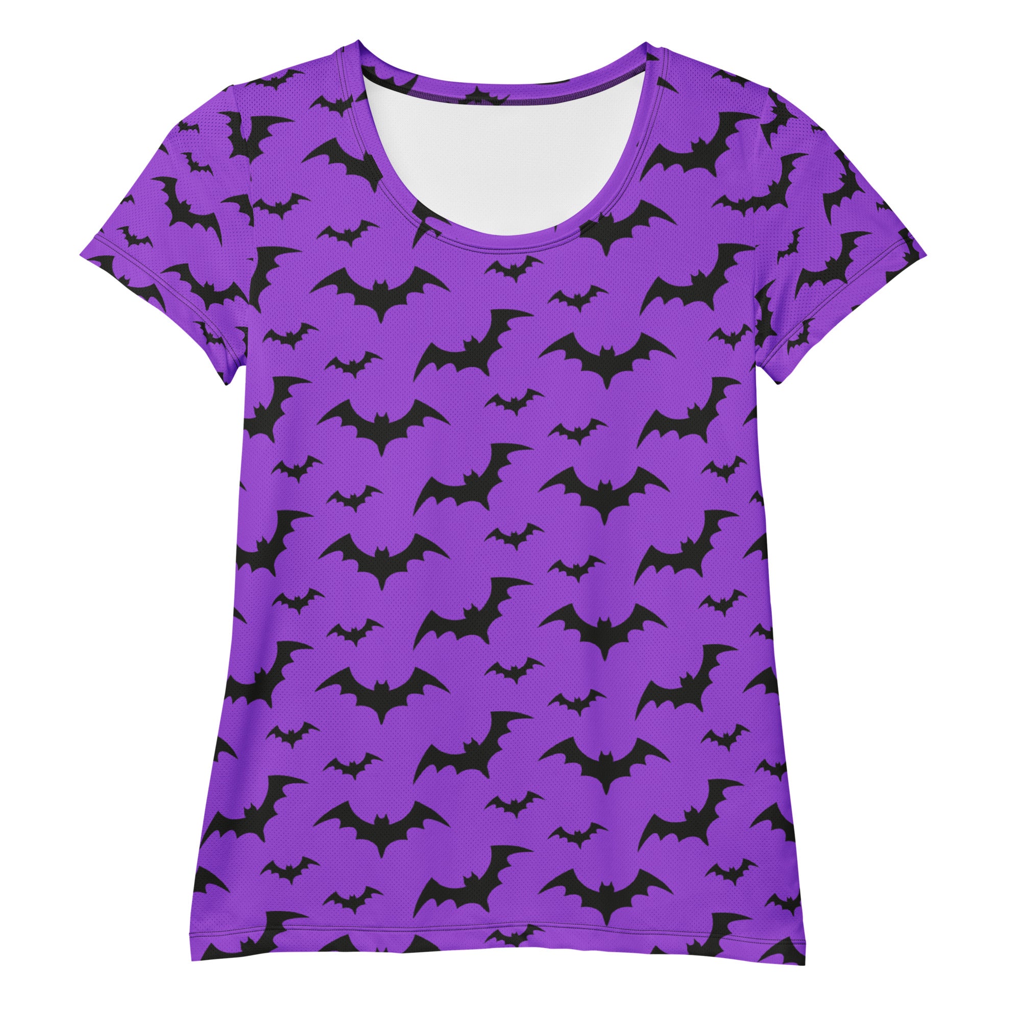 Women’s Purple Bats Halloween Performance Athletic T-Shirt - Lightweight Moisture Wicking Workout Top with UPF 50+