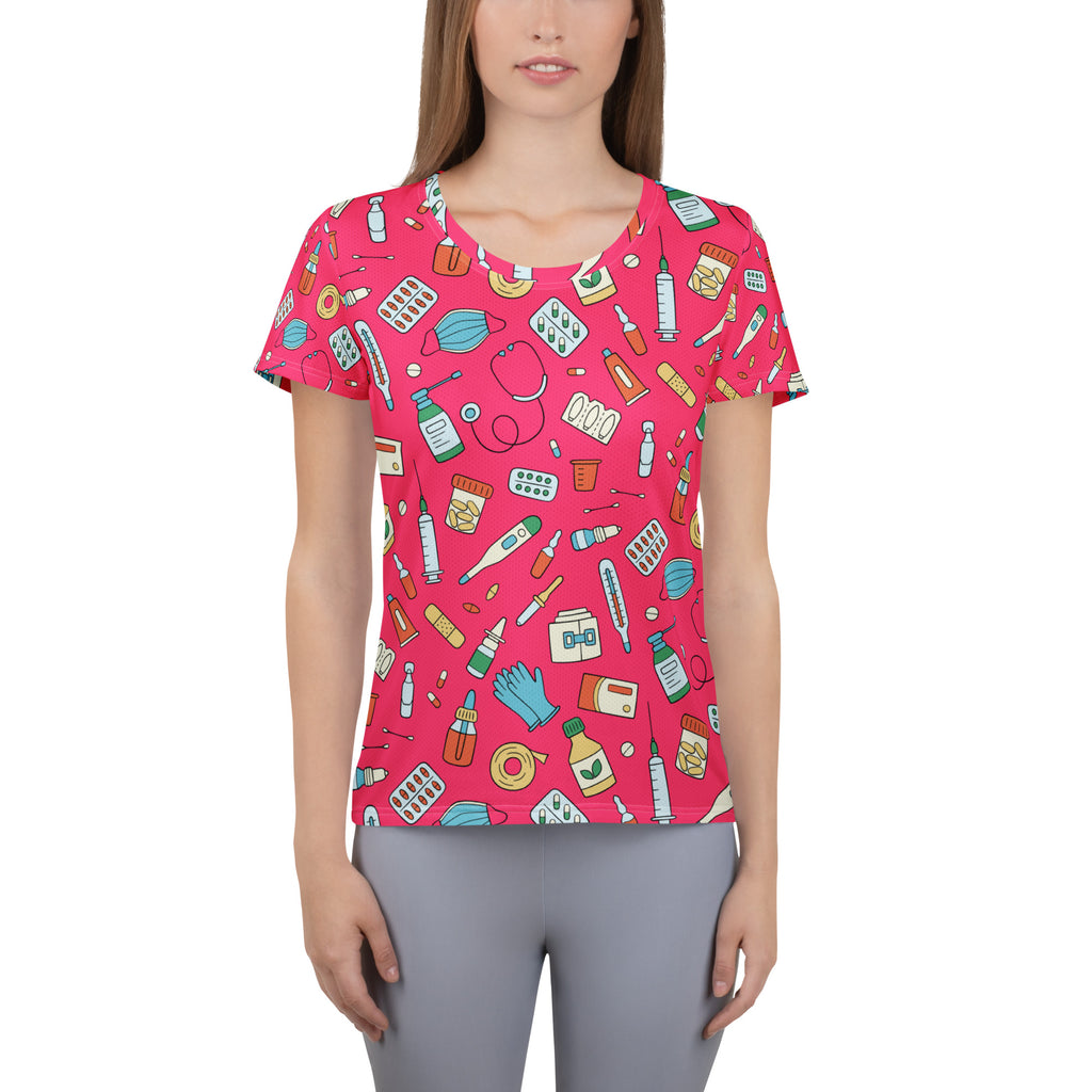 Women’s Nurse Themed Performance Athletic T-Shirt - Lightweight Moisture Wicking Workout Top with UPF 50+