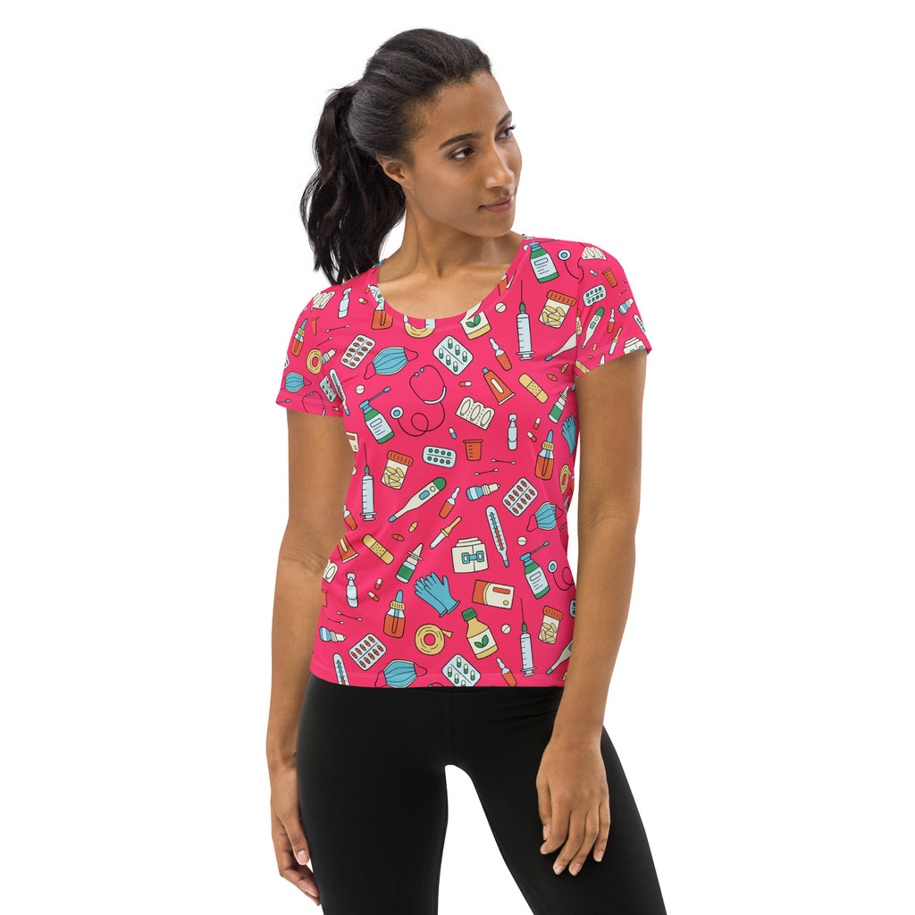 Women’s Nurse Themed Performance Athletic T-Shirt - Lightweight Moisture Wicking Workout Top with UPF 50+
