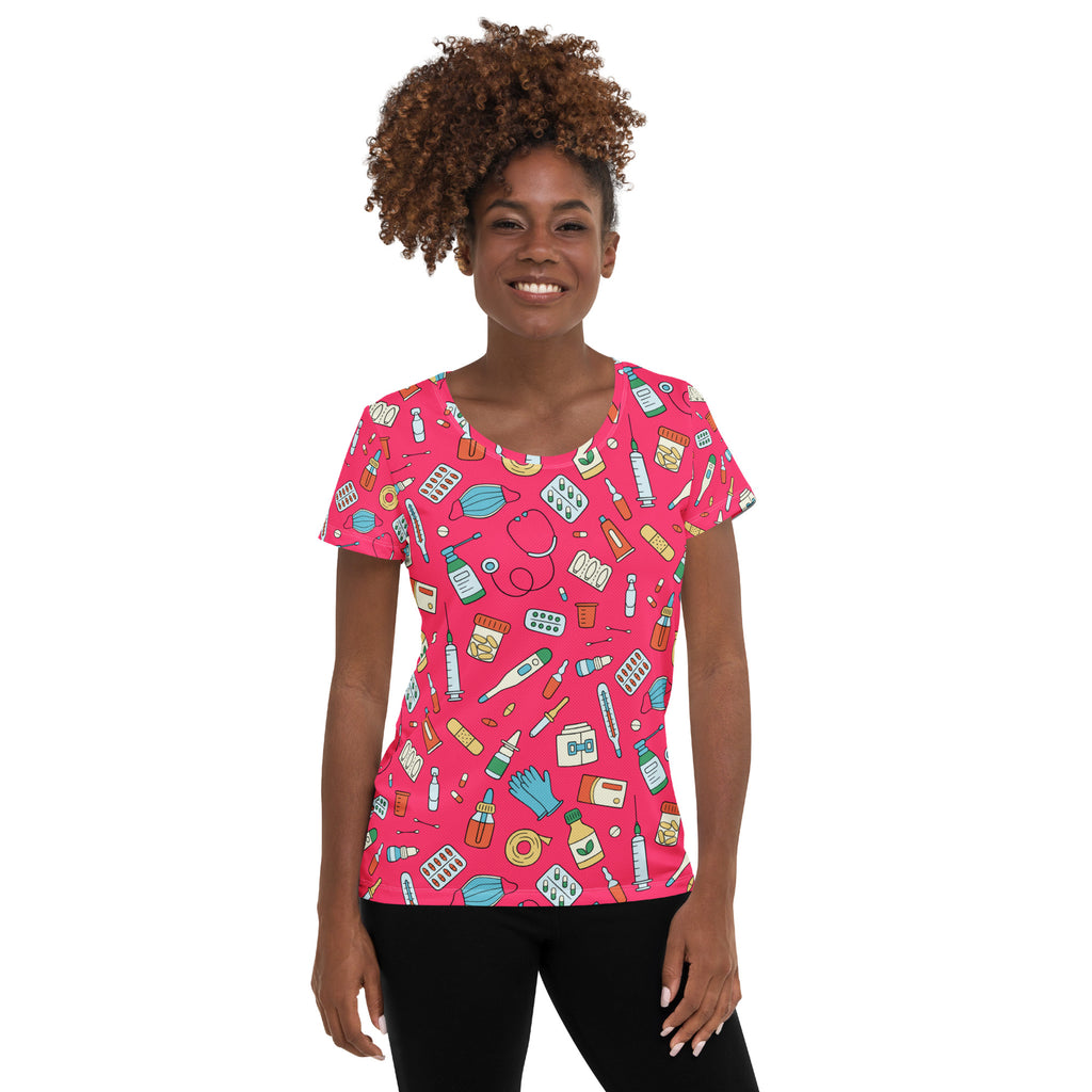 Women’s Nurse Themed Performance Athletic T-Shirt - Lightweight Moisture Wicking Workout Top with UPF 50+