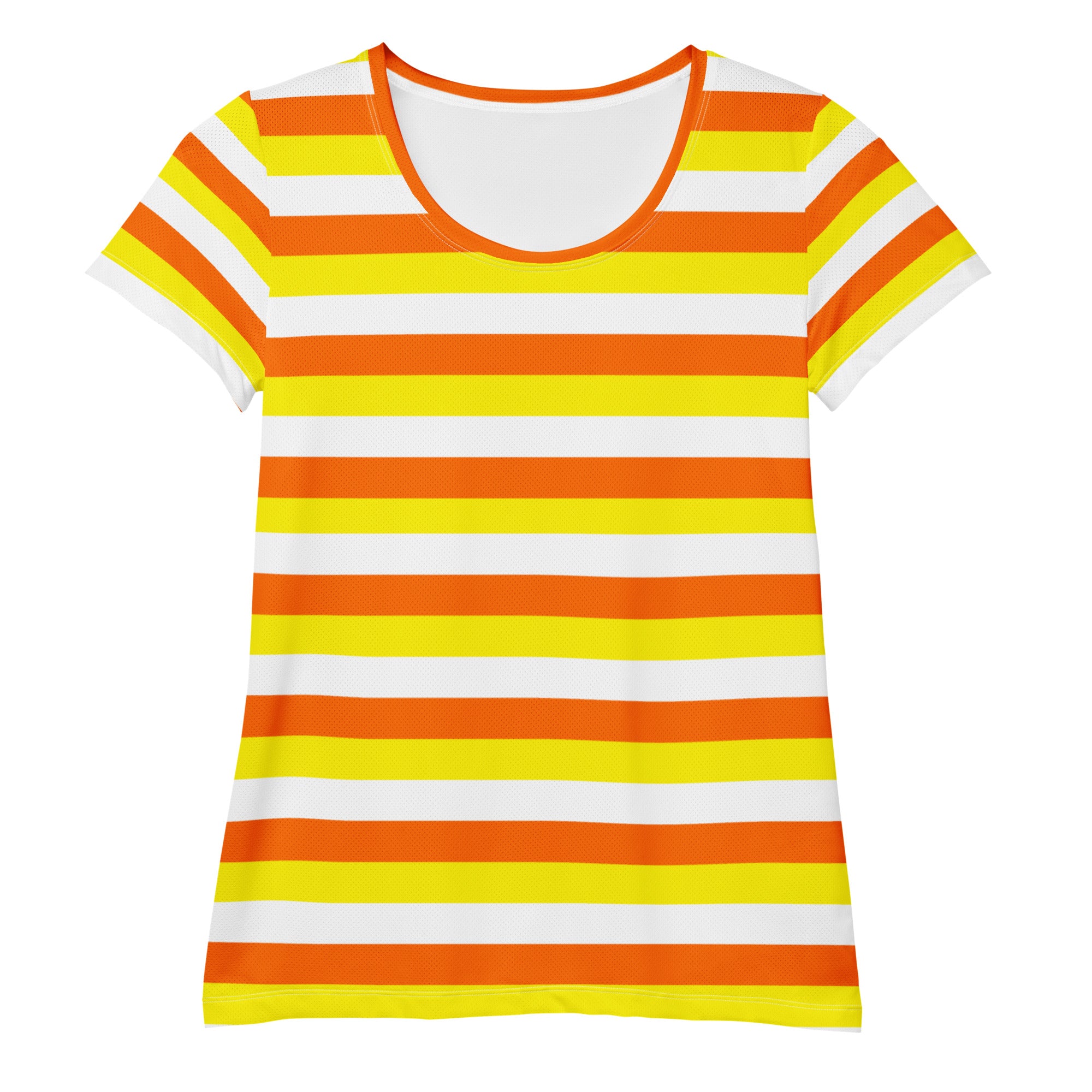 Women’s Candy Corn Stripes Performance Athletic T-Shirt - Lightweight Moisture Wicking Workout Top with UPF 50+