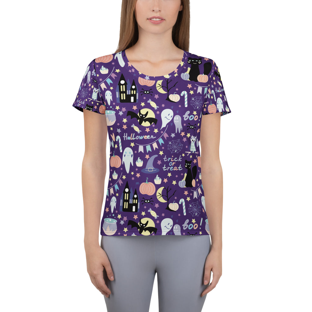 Women’s Spooky Halloween Performance Athletic T-Shirt - Lightweight Moisture Wicking Workout Top with UPF 50+