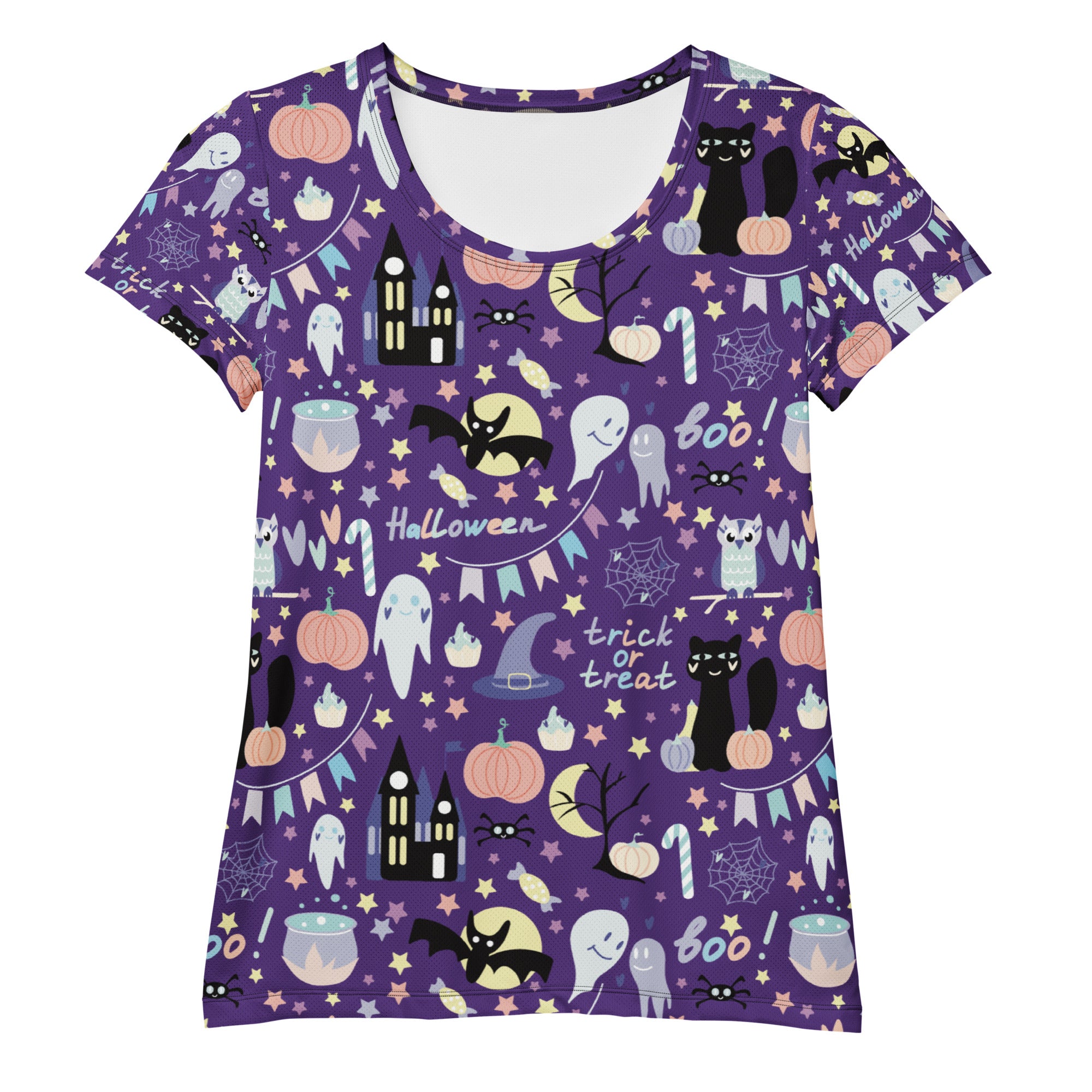 Women’s Spooky Halloween Performance Athletic T-Shirt - Lightweight Moisture Wicking Workout Top with UPF 50+