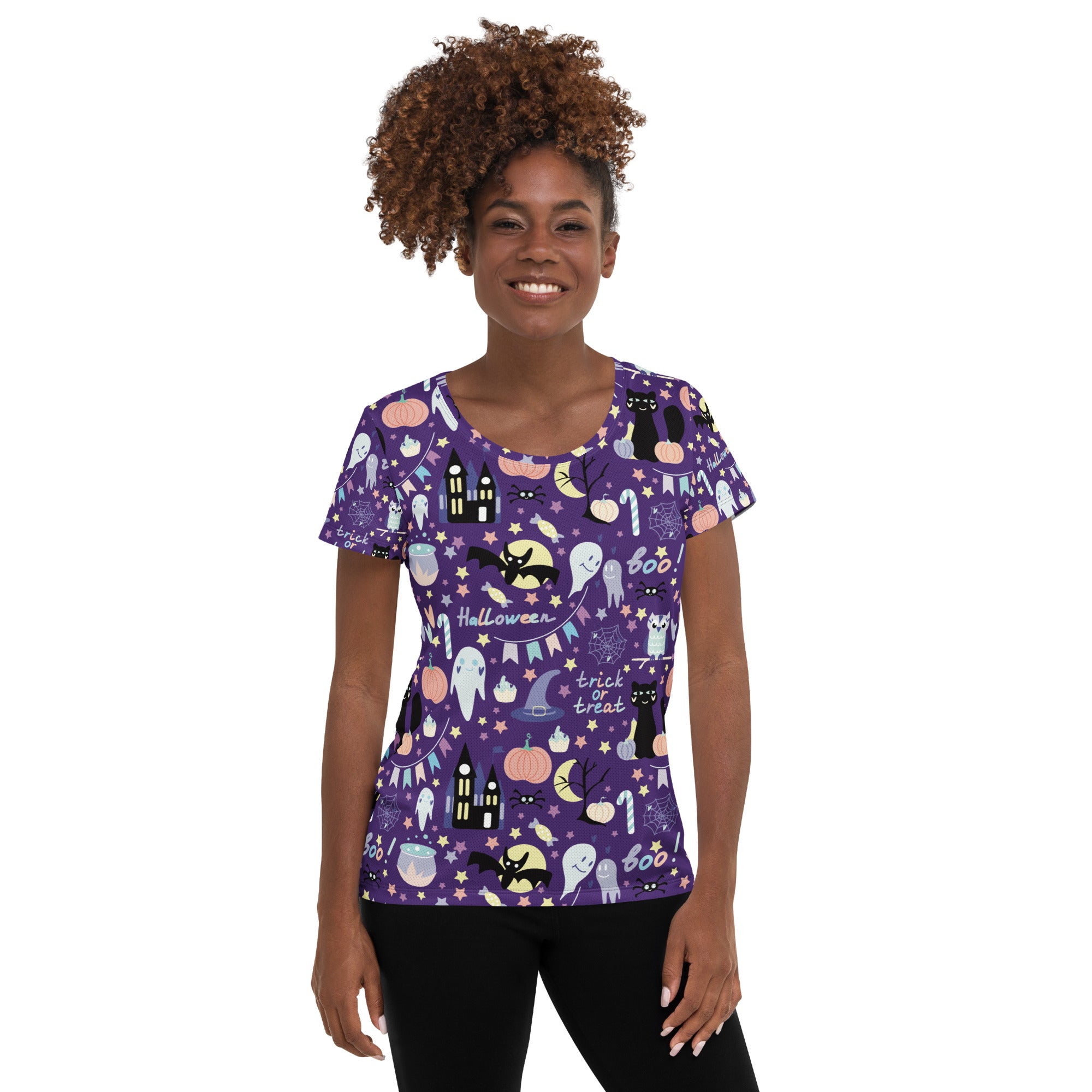 Women’s Spooky Halloween Performance Athletic T-Shirt - Lightweight Moisture Wicking Workout Top with UPF 50+