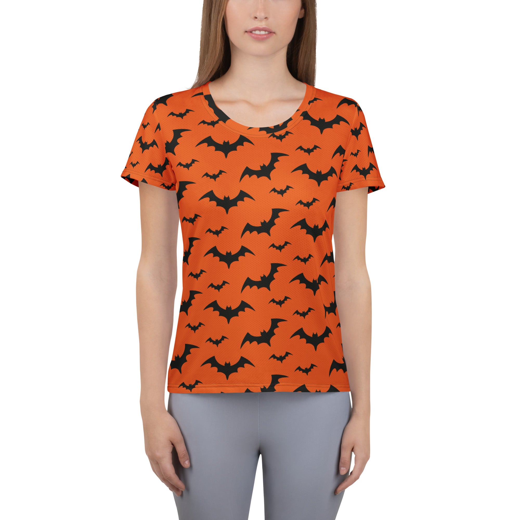 Women’s Orange Bats Halloween Performance Athletic T-Shirt - Lightweight Moisture Wicking Workout Top with UPF 50+