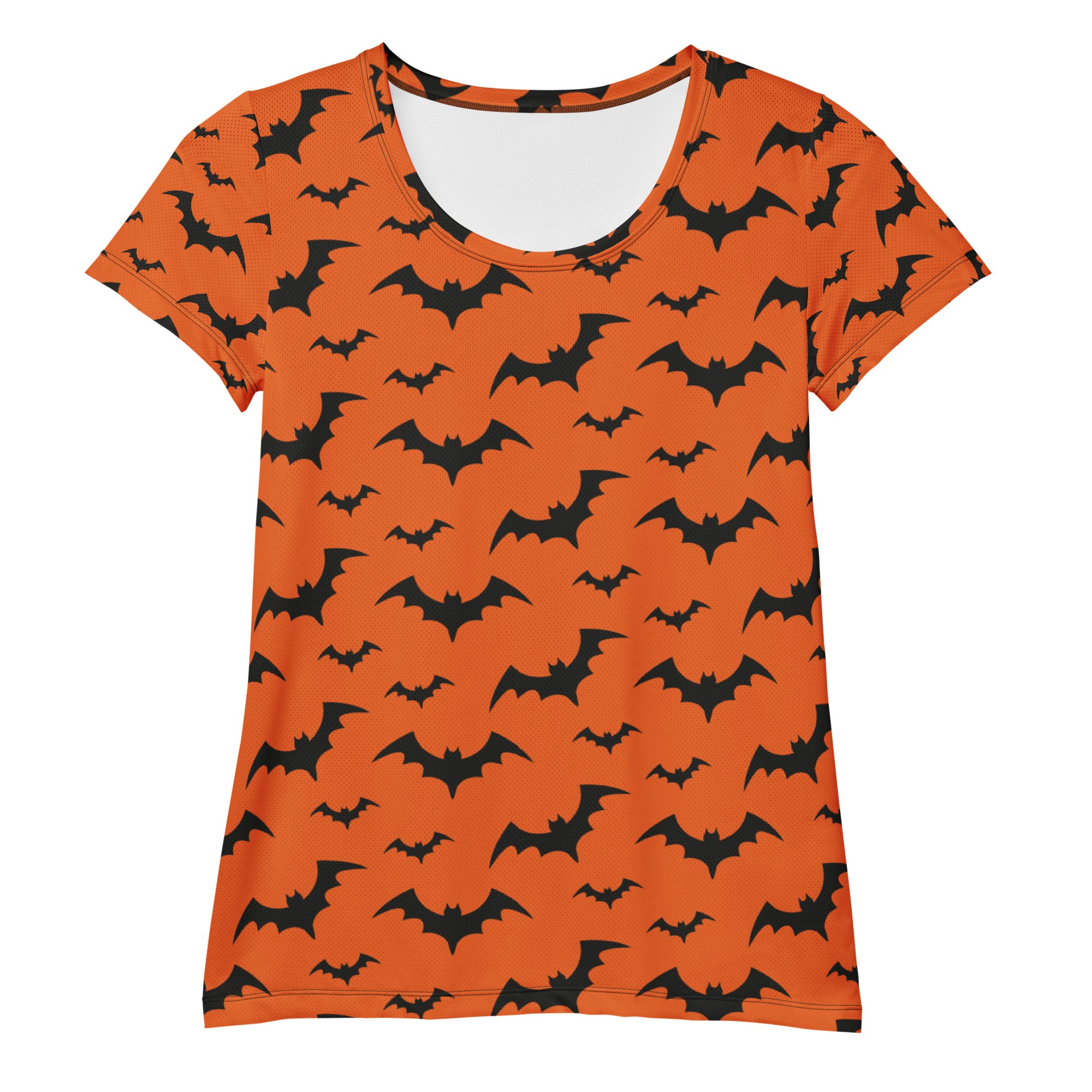 Women’s Orange Bats Halloween Performance Athletic T-Shirt - Lightweight Moisture Wicking Workout Top with UPF 50+