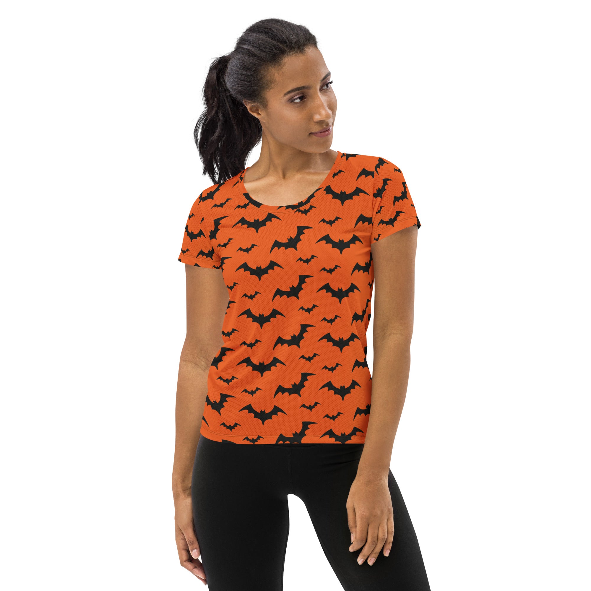 Women’s Orange Bats Halloween Performance Athletic T-Shirt - Lightweight Moisture Wicking Workout Top with UPF 50+