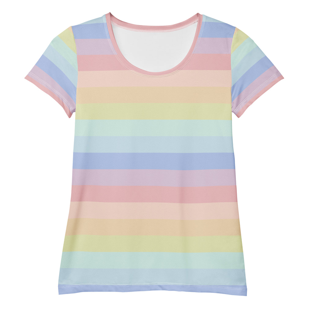 Women’s Colorful Pastel Striped Performance Athletic T-Shirt - Lightweight Moisture Wicking Workout Top with UPF 50+