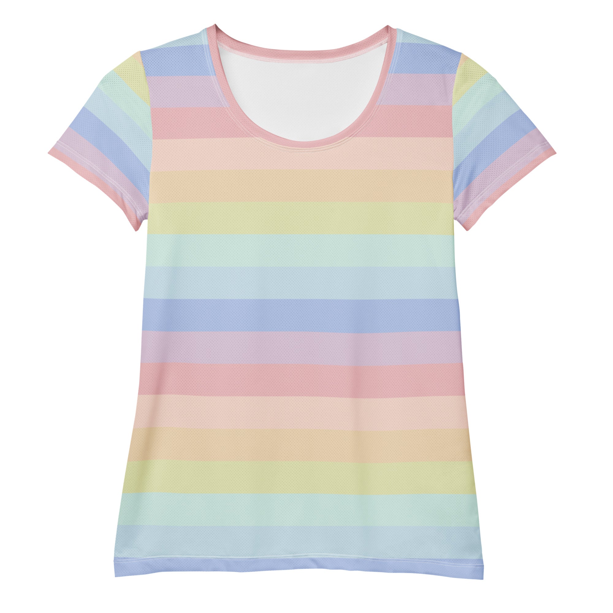 Women’s Colorful Pastel Striped Performance Athletic T-Shirt - Lightweight Moisture Wicking Workout Top with UPF 50+