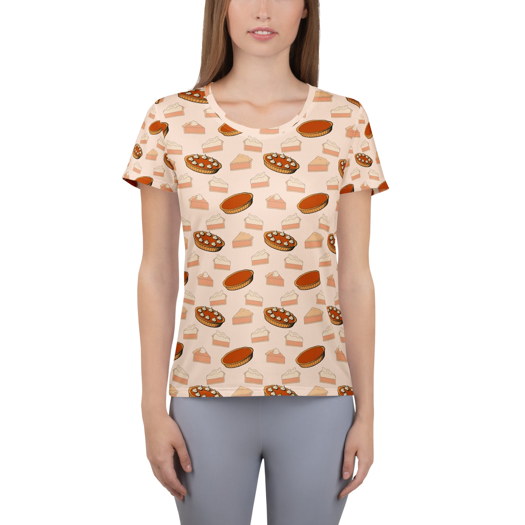 Women’s Pumpkin Pie Thanksgiving Performance Athletic T-Shirt - Lightweight Moisture Wicking Workout Top with UPF 50+