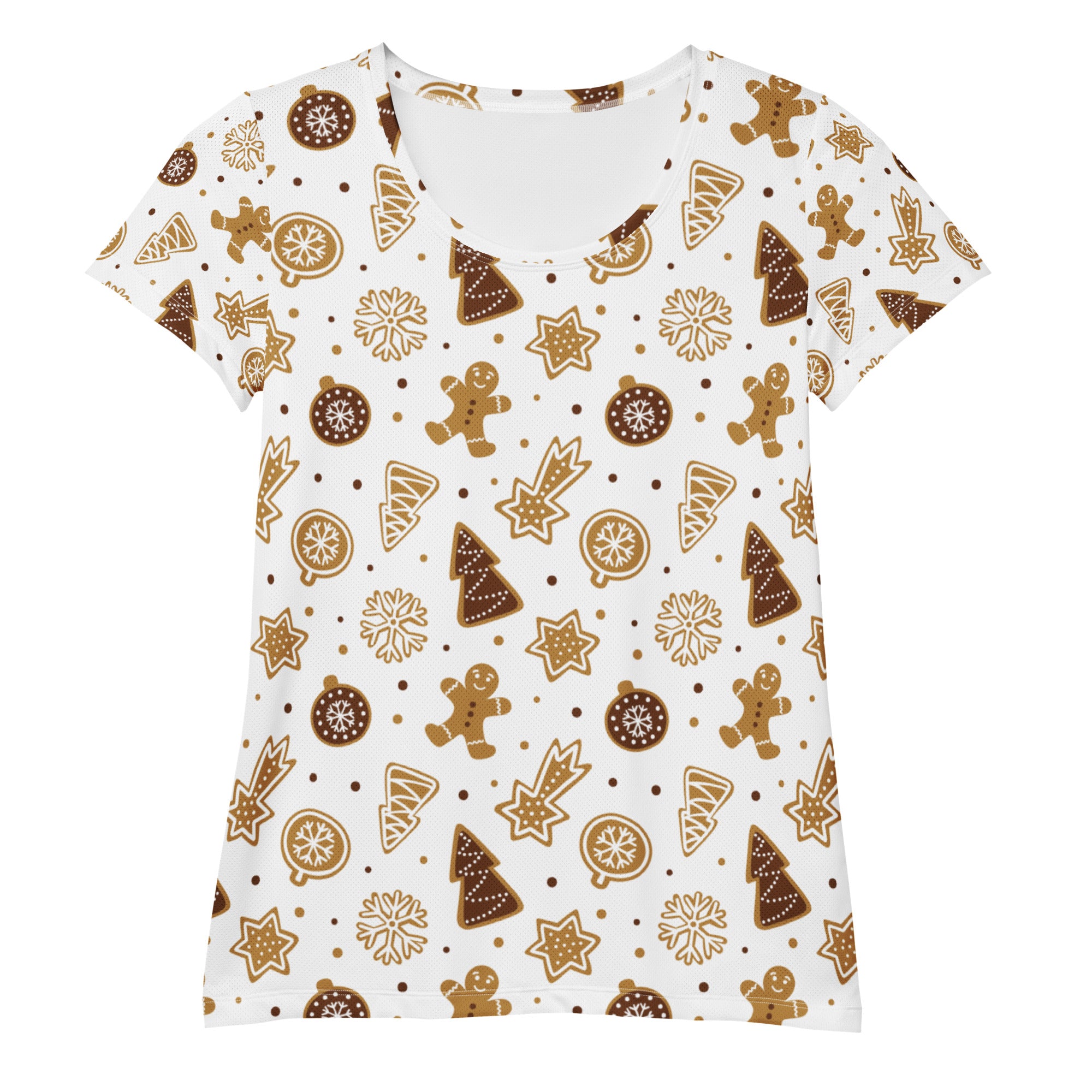 Women’s Gingerbread Cookies Christmas Performance Athletic T-Shirt - Lightweight Moisture Wicking Workout Top with UPF 50+