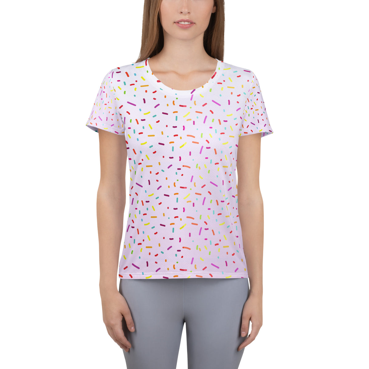 Women’s Colorful Sprinkles Performance Athletic T-Shirt - Lightweight Moisture Wicking Workout Top with UPF 50+
