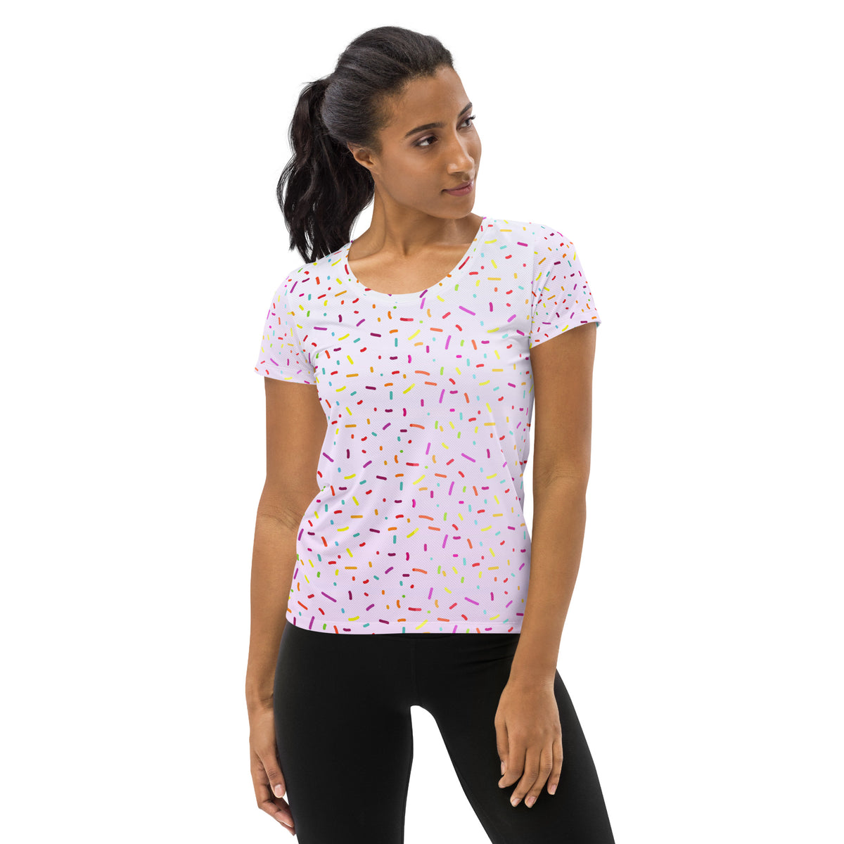 Women’s Colorful Sprinkles Performance Athletic T-Shirt - Lightweight Moisture Wicking Workout Top with UPF 50+
