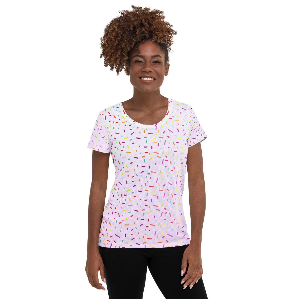 Women’s Colorful Sprinkles Performance Athletic T-Shirt - Lightweight Moisture Wicking Workout Top with UPF 50+
