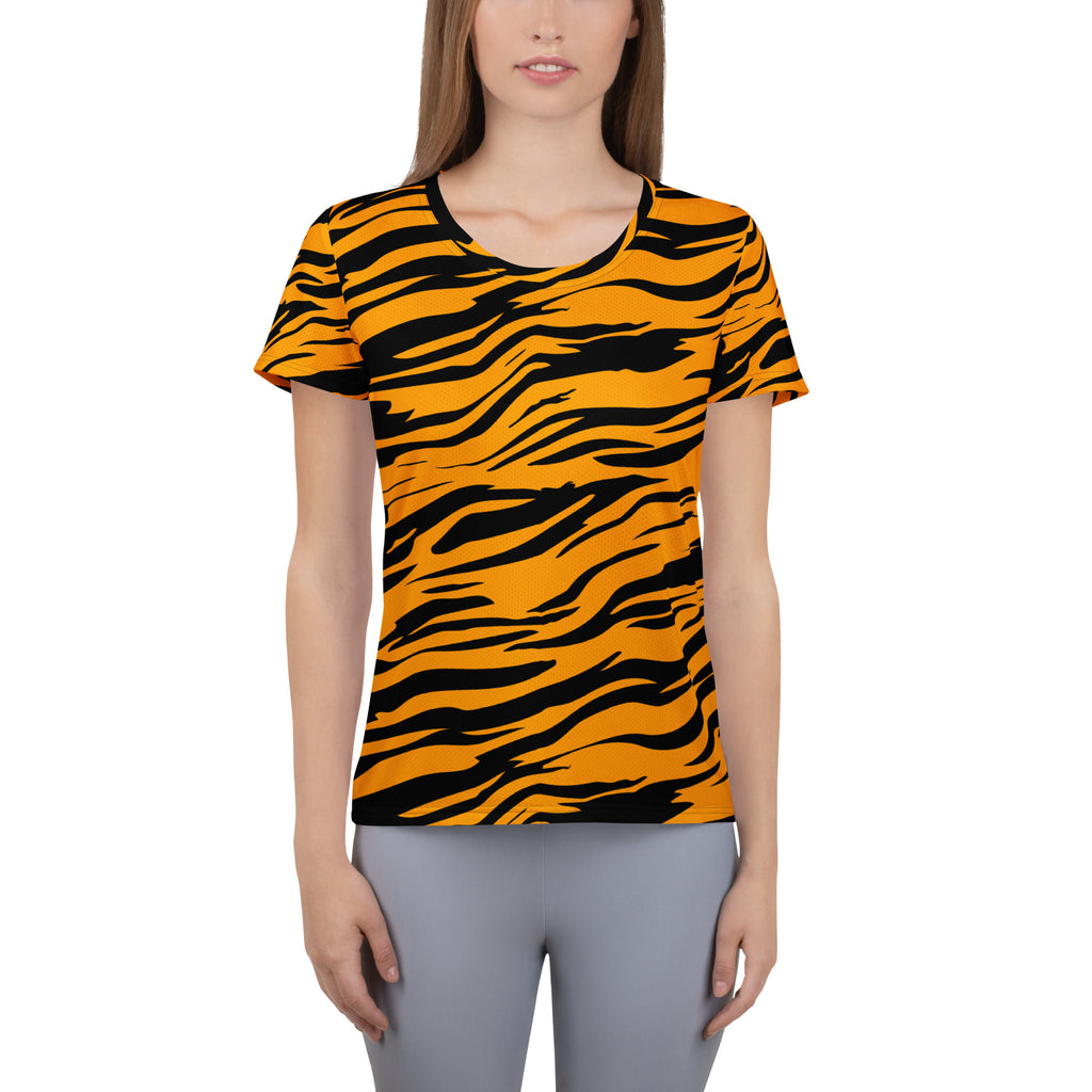 Women’s Tiger Stripe Performance Athletic T-Shirt - Lightweight Moisture Wicking Workout Top with UPF 50+