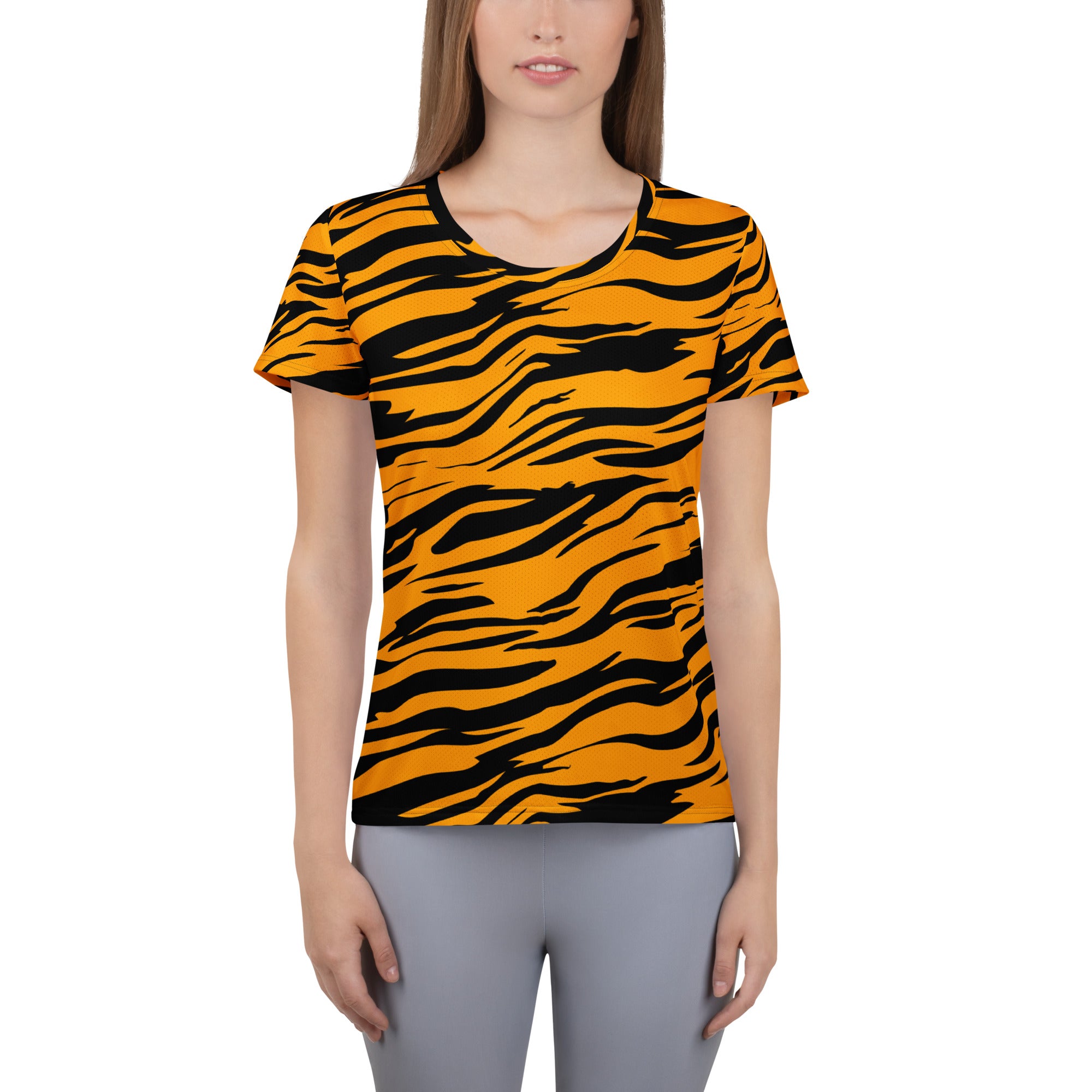 Women’s Tiger Stripe Performance Athletic T-Shirt - Lightweight Moisture Wicking Workout Top with UPF 50+