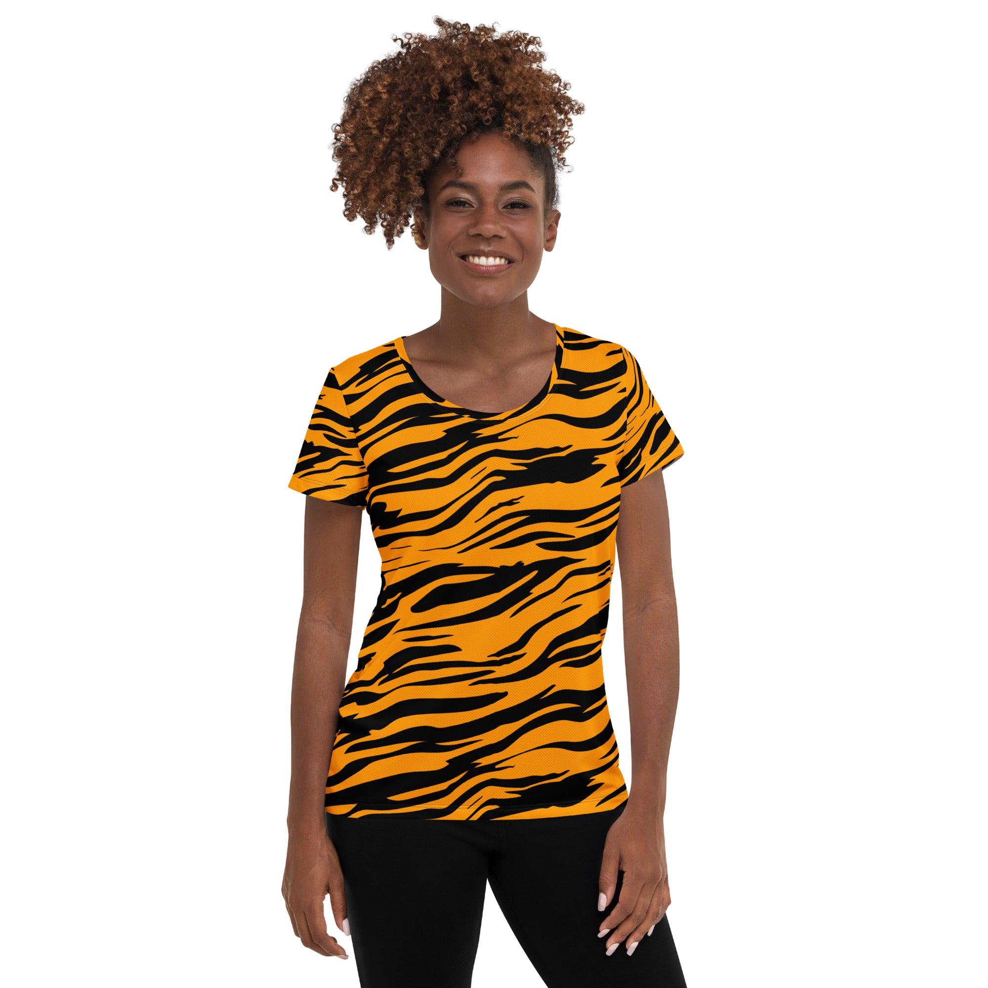 Women’s Tiger Stripe Performance Athletic T-Shirt - Lightweight Moisture Wicking Workout Top with UPF 50+