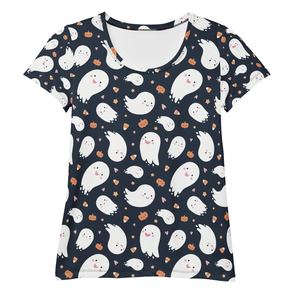 Women’s Ghost Halloween Performance Athletic T-Shirt - Lightweight Moisture Wicking Workout Top with UPF 50+