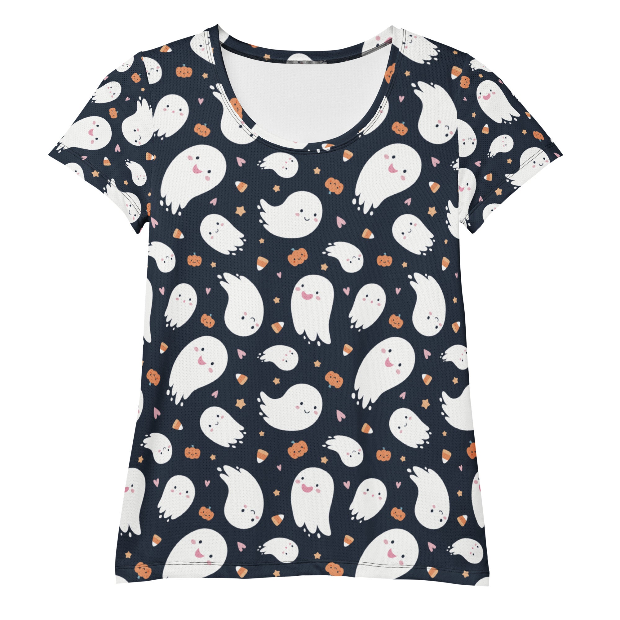 Women’s Ghost Halloween Performance Athletic T-Shirt - Lightweight Moisture Wicking Workout Top with UPF 50+