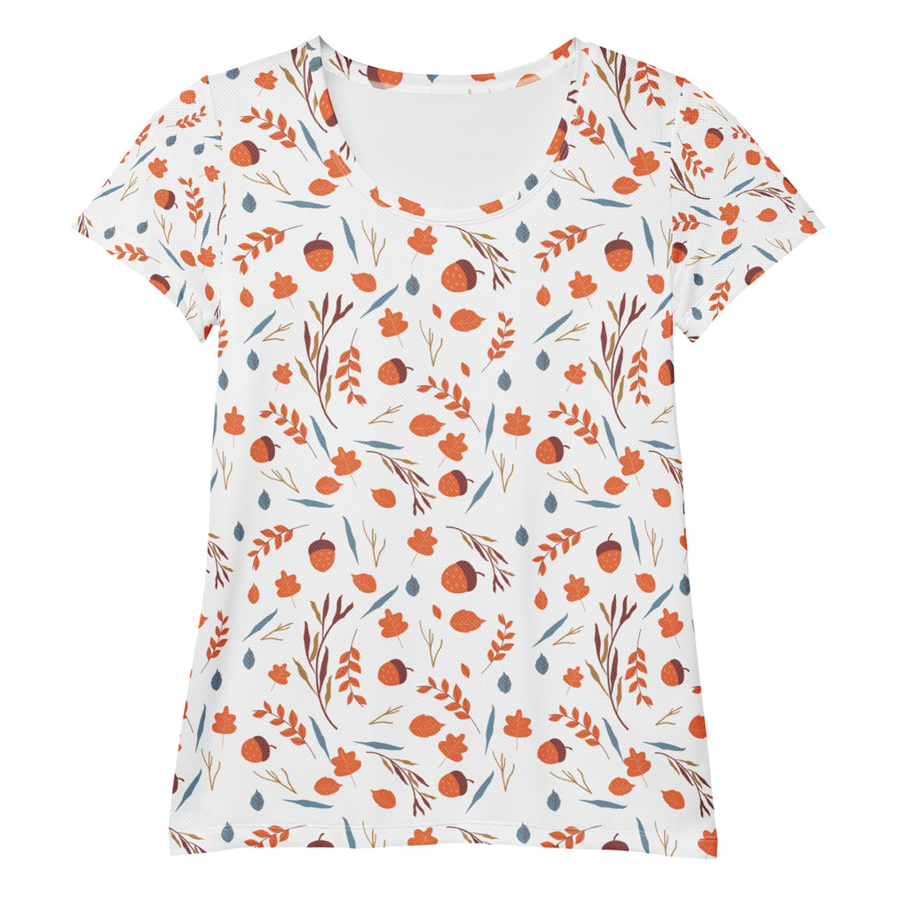 Women’s Fall Leaves & Acorns Performance Athletic T-Shirt - Lightweight Moisture Wicking Workout Top with UPF 50+