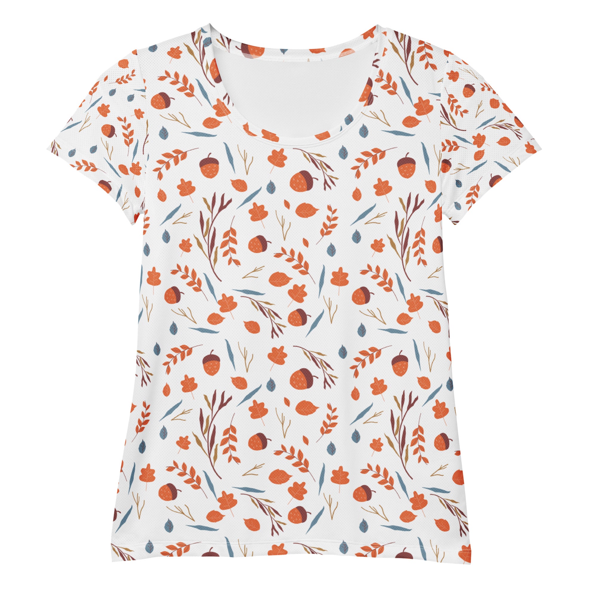 Women’s Fall Leaves & Acorns Performance Athletic T-Shirt - Lightweight Moisture Wicking Workout Top with UPF 50+