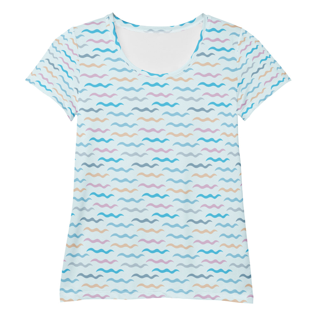 Women’s Pastel Wavy Stripe Performance Athletic T-Shirt - Lightweight Moisture Wicking Workout Top with UPF 50+