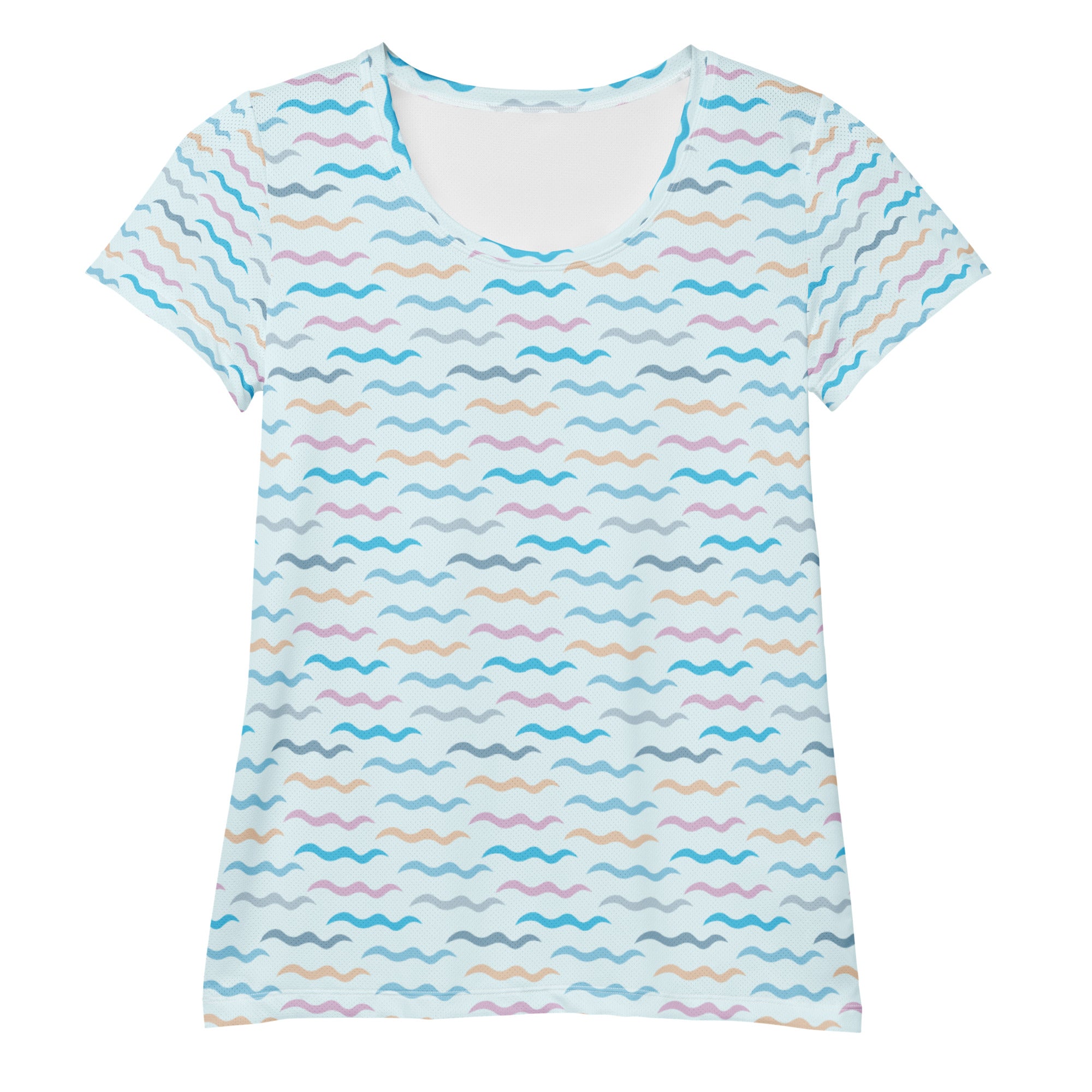Women’s Pastel Wavy Stripe Performance Athletic T-Shirt - Lightweight Moisture Wicking Workout Top with UPF 50+