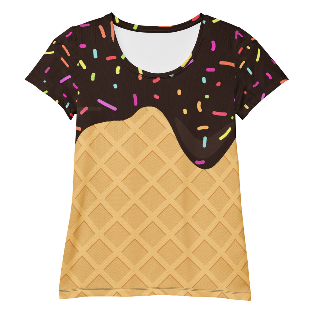 Women’s Chocolate Ice Cream Cone Performance Athletic T-Shirt - Lightweight Moisture Wicking Workout Top with UPF 50+