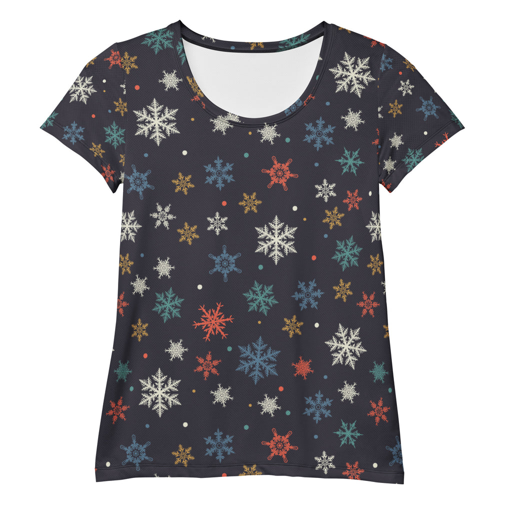 Women’s Colorful Snowflake Performance Athletic T-Shirt - Lightweight Moisture Wicking Workout Top with UPF 50+