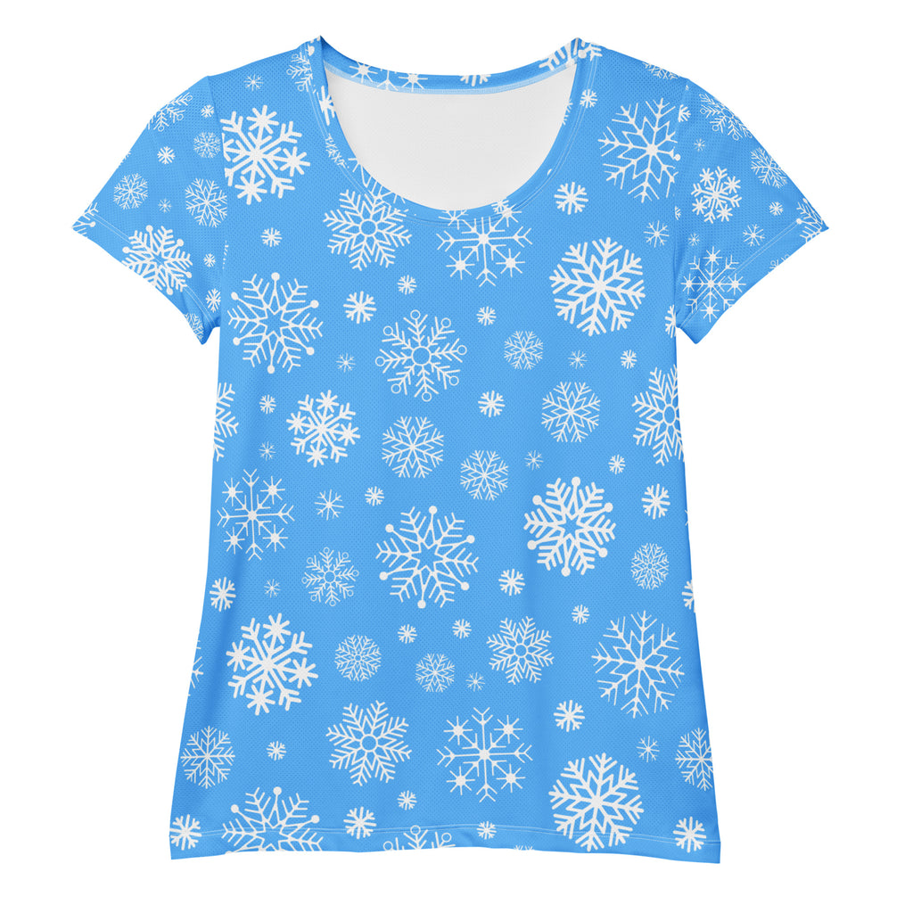 Women’s Blue Snowflake Performance Athletic T-Shirt - Lightweight Moisture Wicking Workout Top with UPF 50+