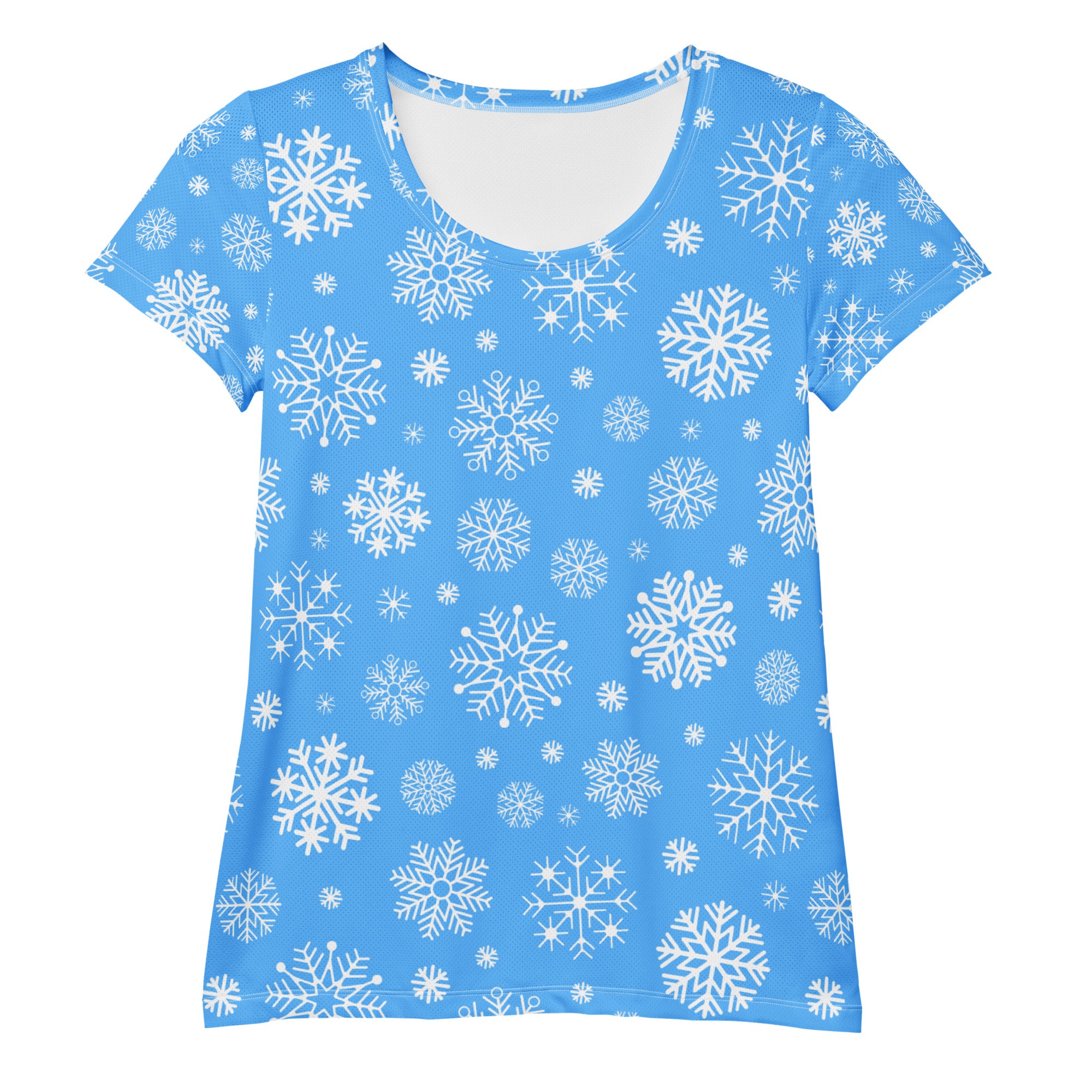 Women’s Blue Snowflake Performance Athletic T-Shirt - Lightweight Moisture Wicking Workout Top with UPF 50+