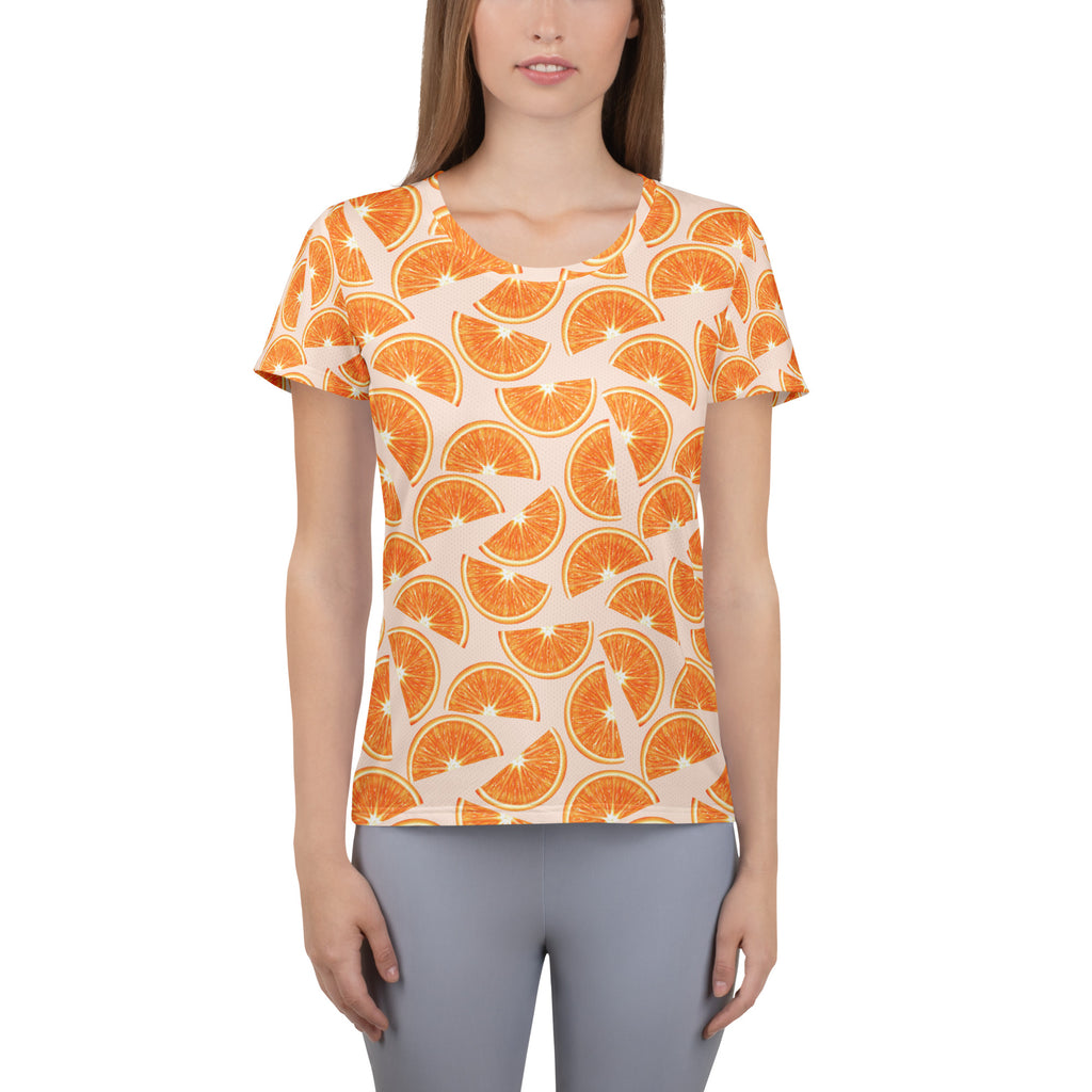 Women’s Orange Slice Performance Athletic T-Shirt - Lightweight Moisture Wicking Workout Top with UPF 50+