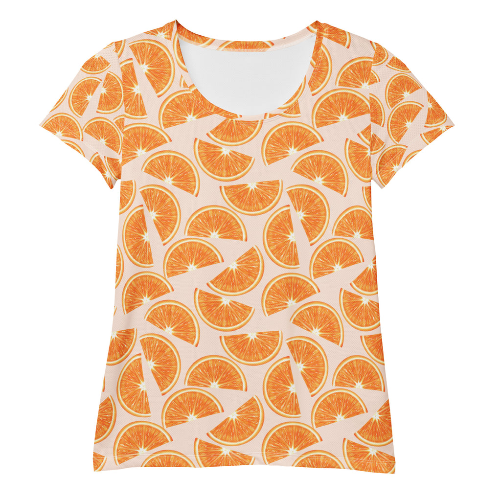 Women’s Orange Slice Performance Athletic T-Shirt - Lightweight Moisture Wicking Workout Top with UPF 50+