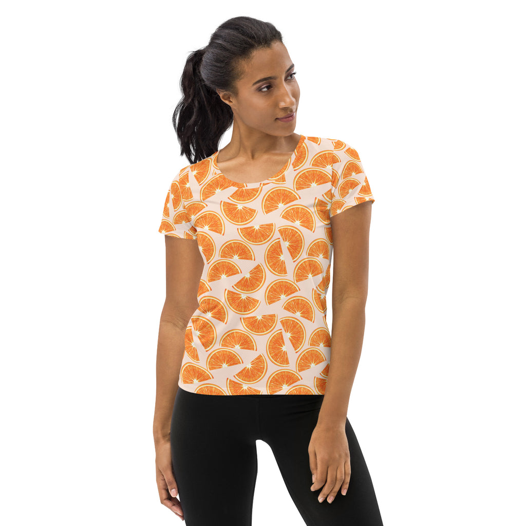 Women’s Orange Slice Performance Athletic T-Shirt - Lightweight Moisture Wicking Workout Top with UPF 50+