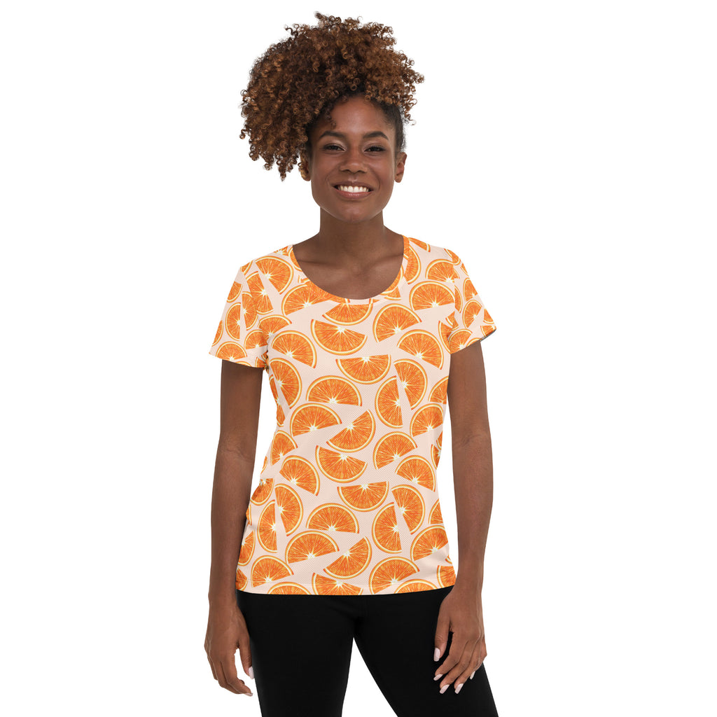 Women’s Orange Slice Performance Athletic T-Shirt - Lightweight Moisture Wicking Workout Top with UPF 50+