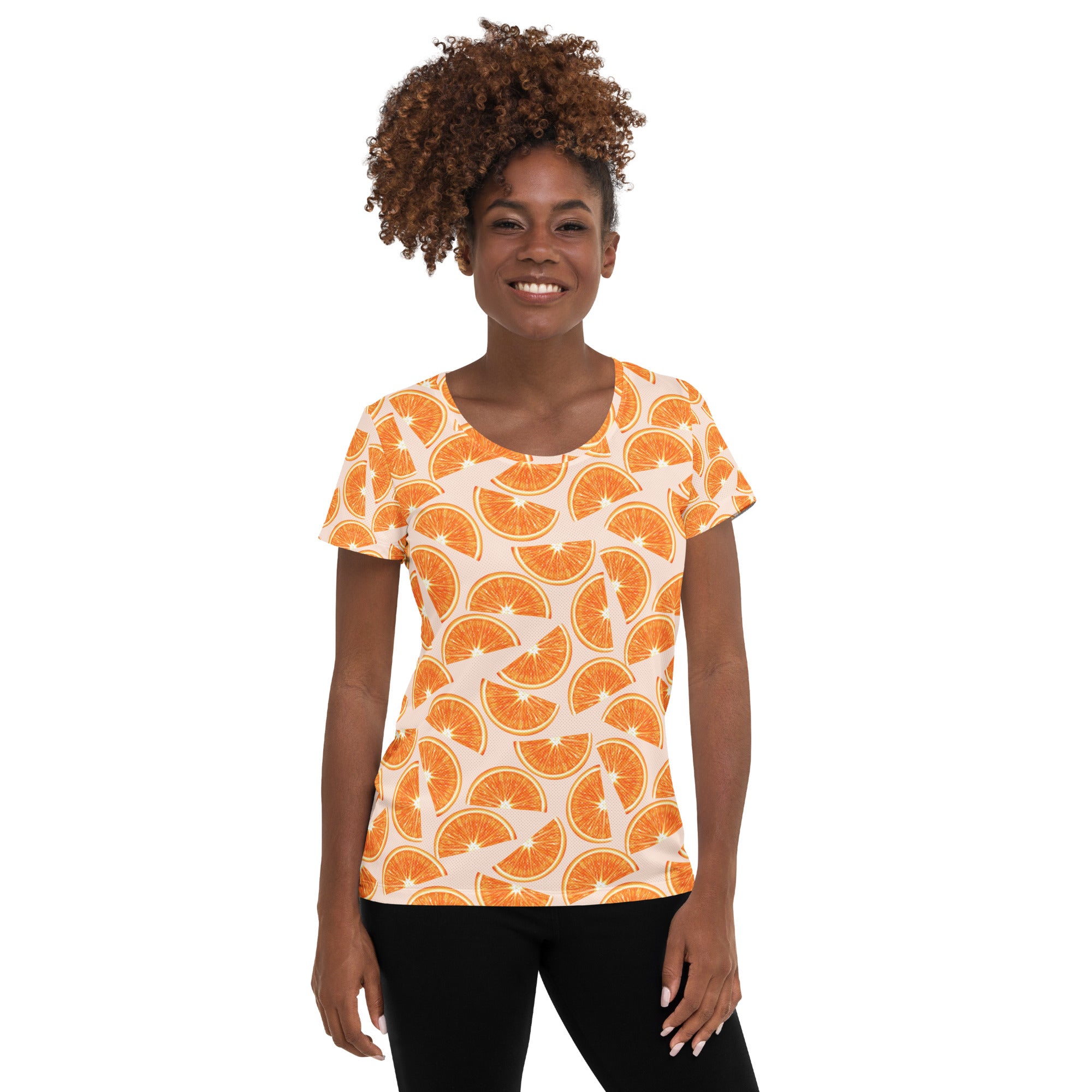 Women’s Orange Slice Performance Athletic T-Shirt - Lightweight Moisture Wicking Workout Top with UPF 50+