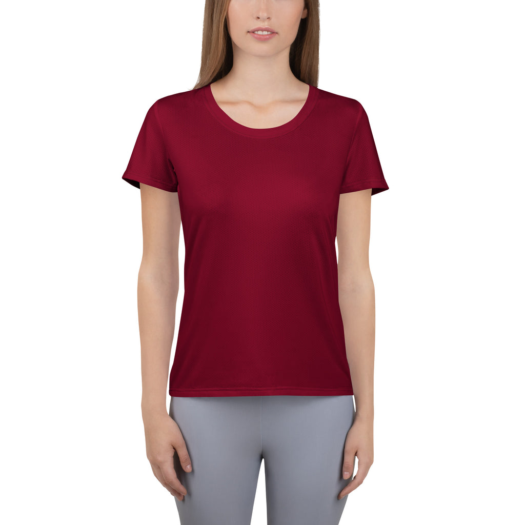 Women’s Dark Red Performance Athletic T-Shirt - Lightweight Moisture Wicking Workout Top with UPF 50+
