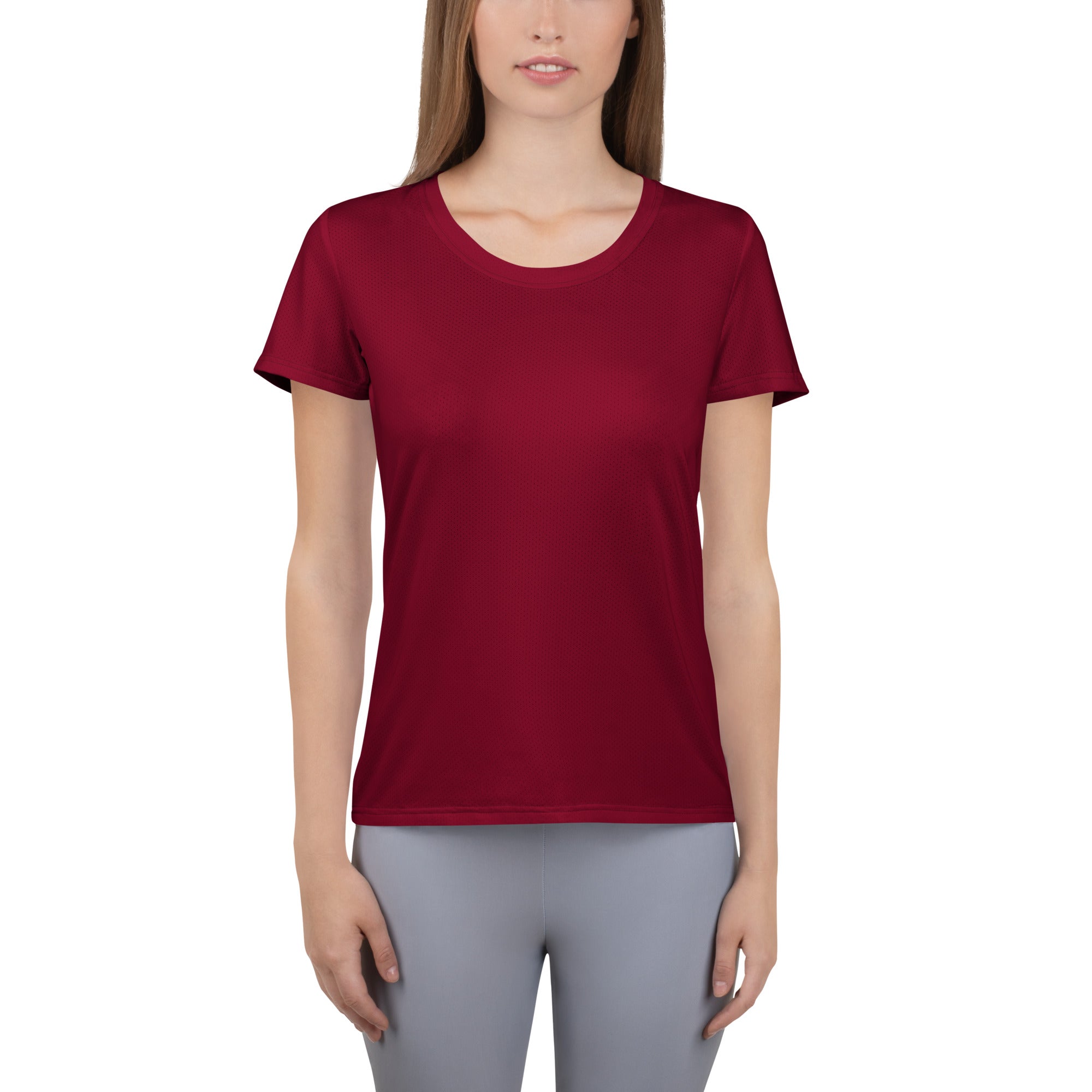 Women’s Dark Red Performance Athletic T-Shirt - Lightweight Moisture Wicking Workout Top with UPF 50+