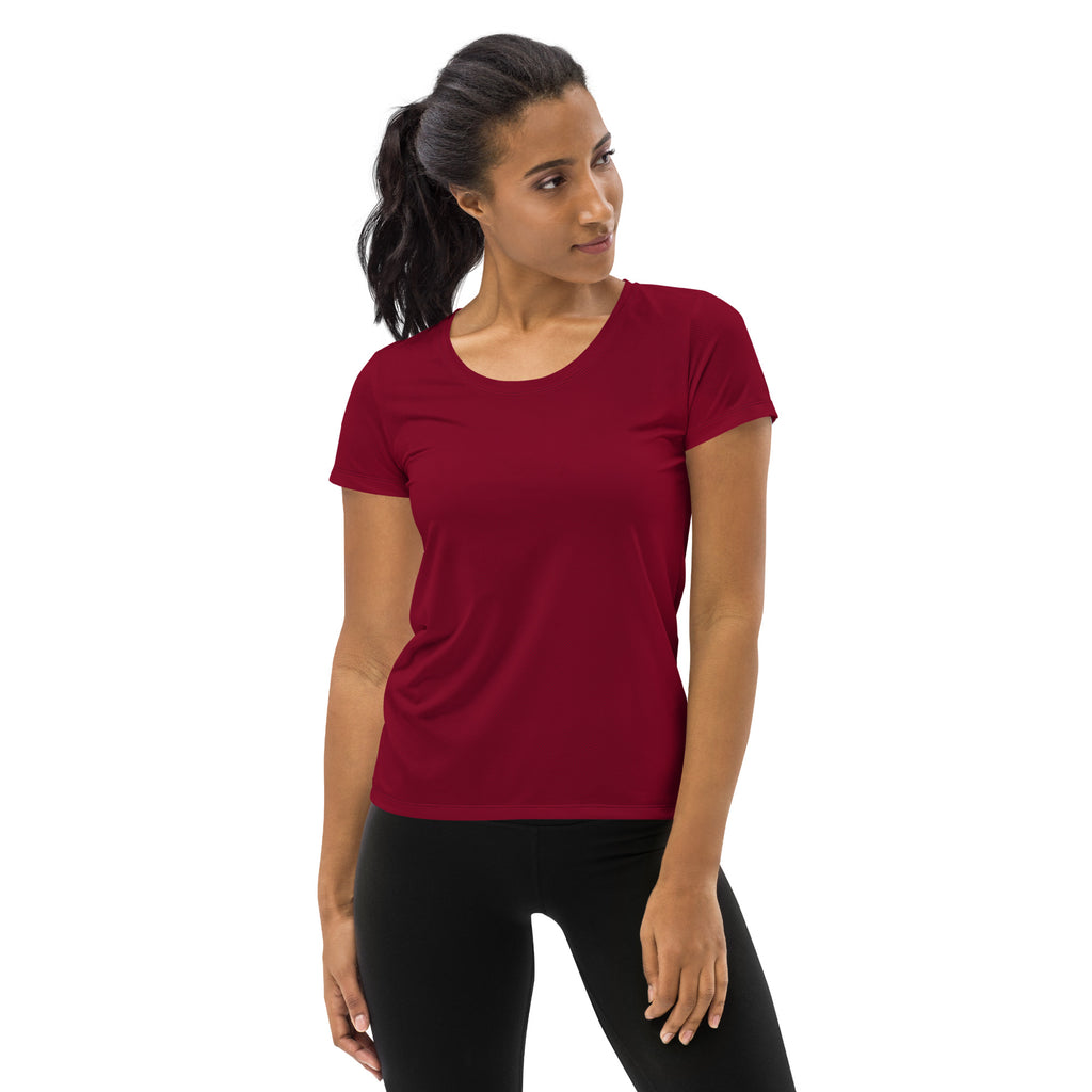 Women’s Dark Red Performance Athletic T-Shirt - Lightweight Moisture Wicking Workout Top with UPF 50+